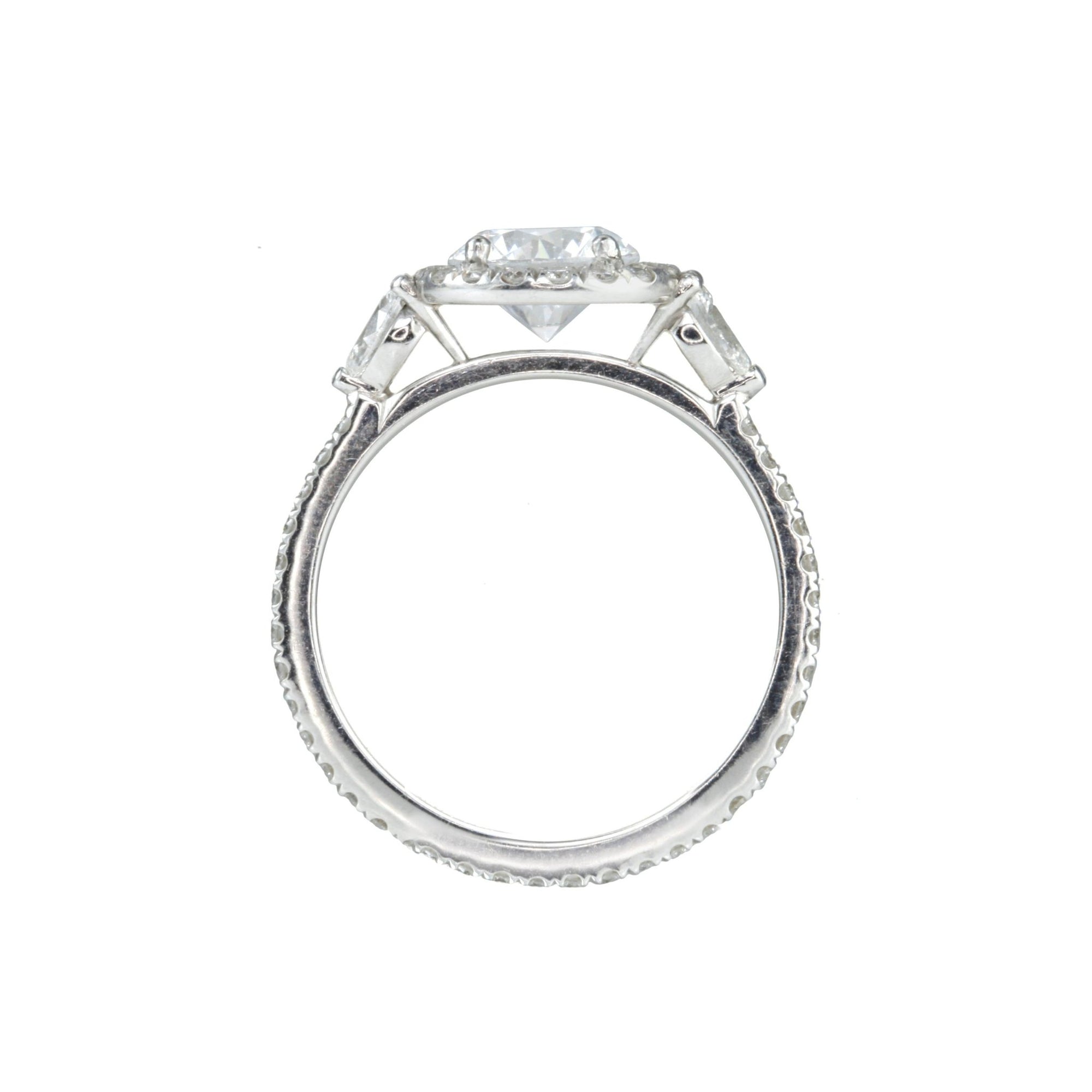 Mark Patterson Platinum Mount with Diamond Halo and Pear-Shaped Diamond Shoulders