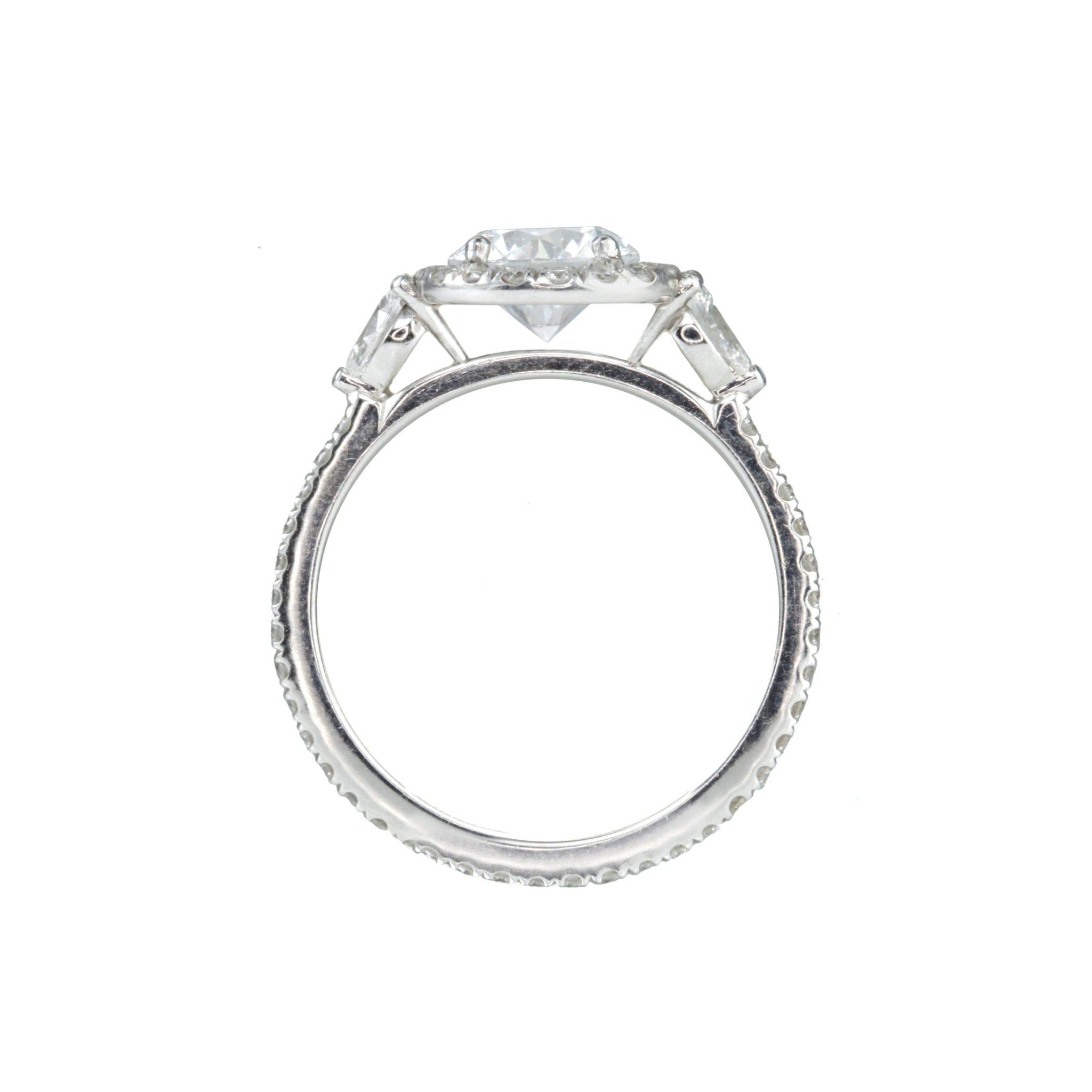 Mark Patterson Platinum Mount with Diamond Halo and Pear-Shaped Diamond Shoulders