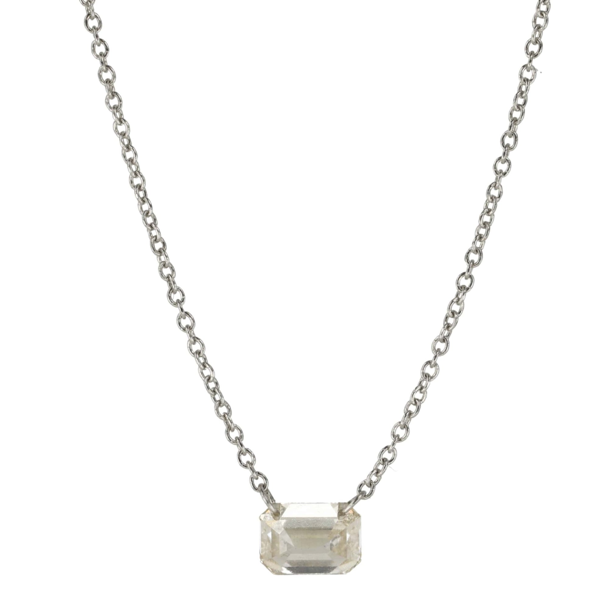 Platinum Necklace with Free-Set Emerald Cut Diamond