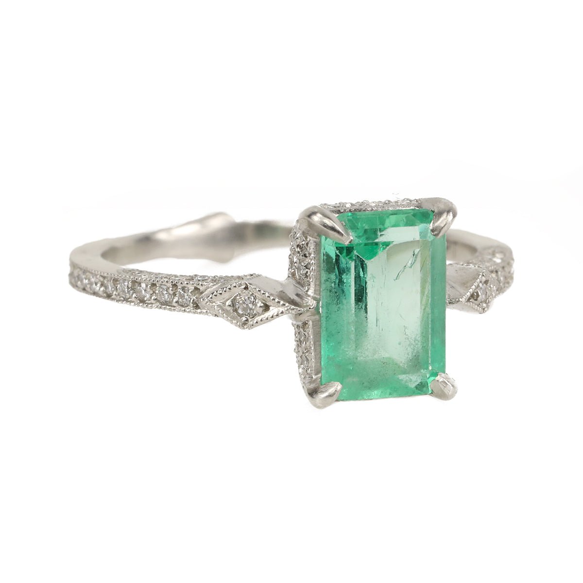Cathy Waterman Platinum &amp; Pave Diamond Colombian Emerald Ring