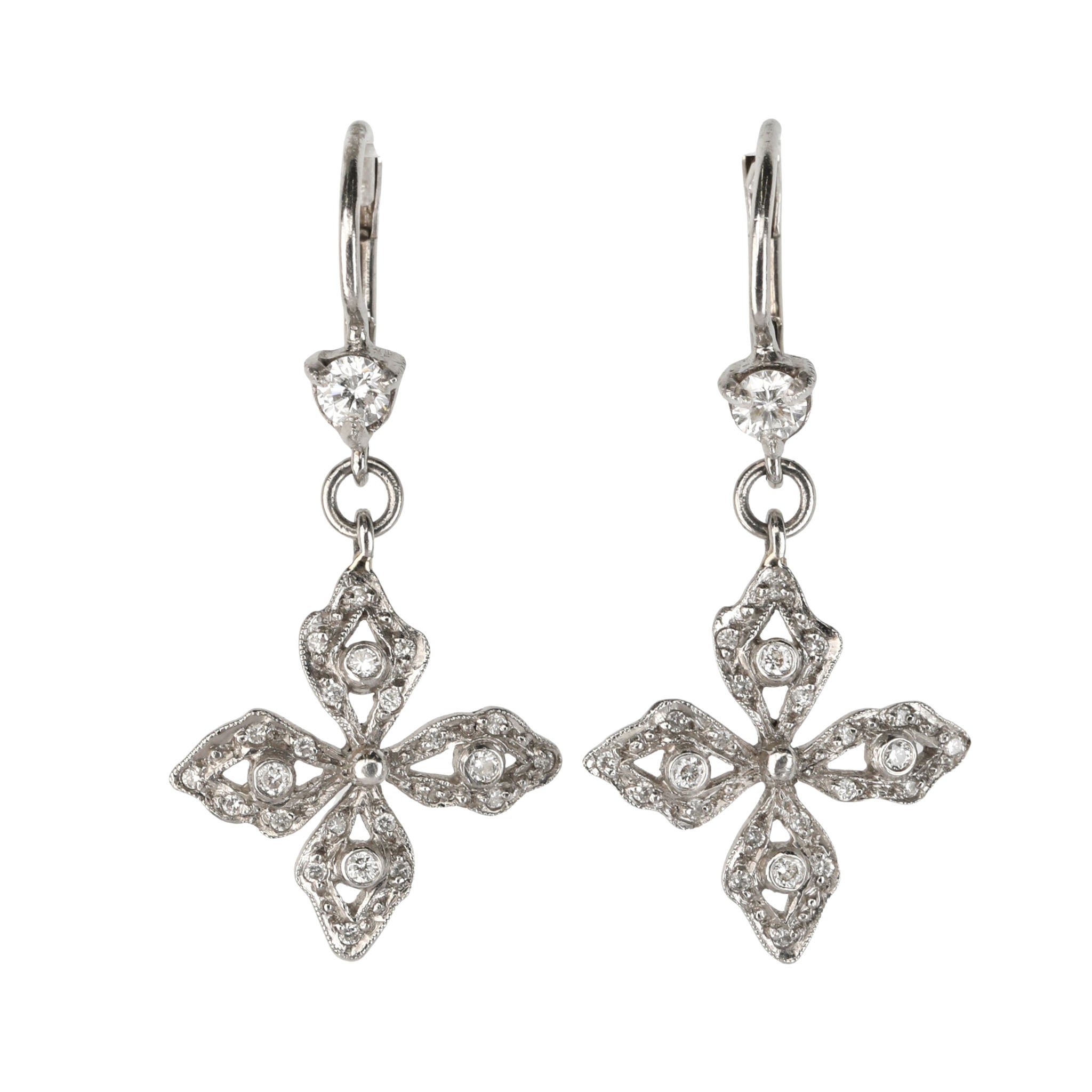 Platinum &amp; Pave Diamond &quot;Lacy Choker Flower&quot; Earrings - Peridot Fine Jewelry - Cathy Waterman