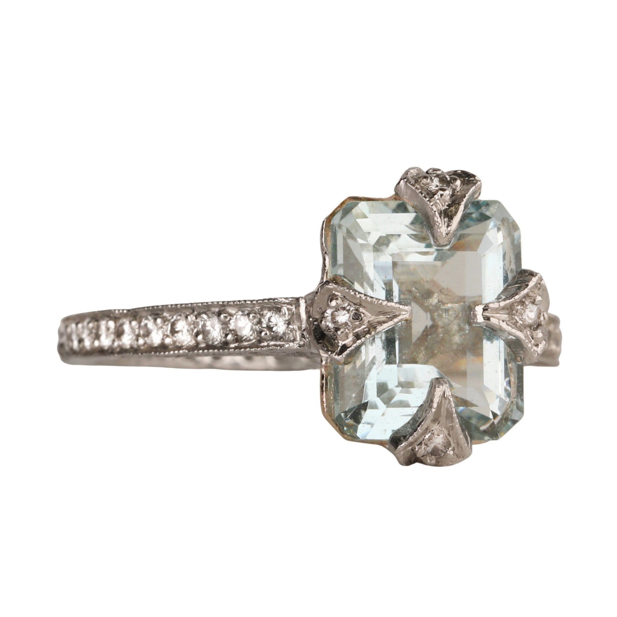 Platinum &amp; Pave Diamond &quot;Thorn&quot; Aquamarine Ring - Peridot Fine Jewelry - Cathy Waterman