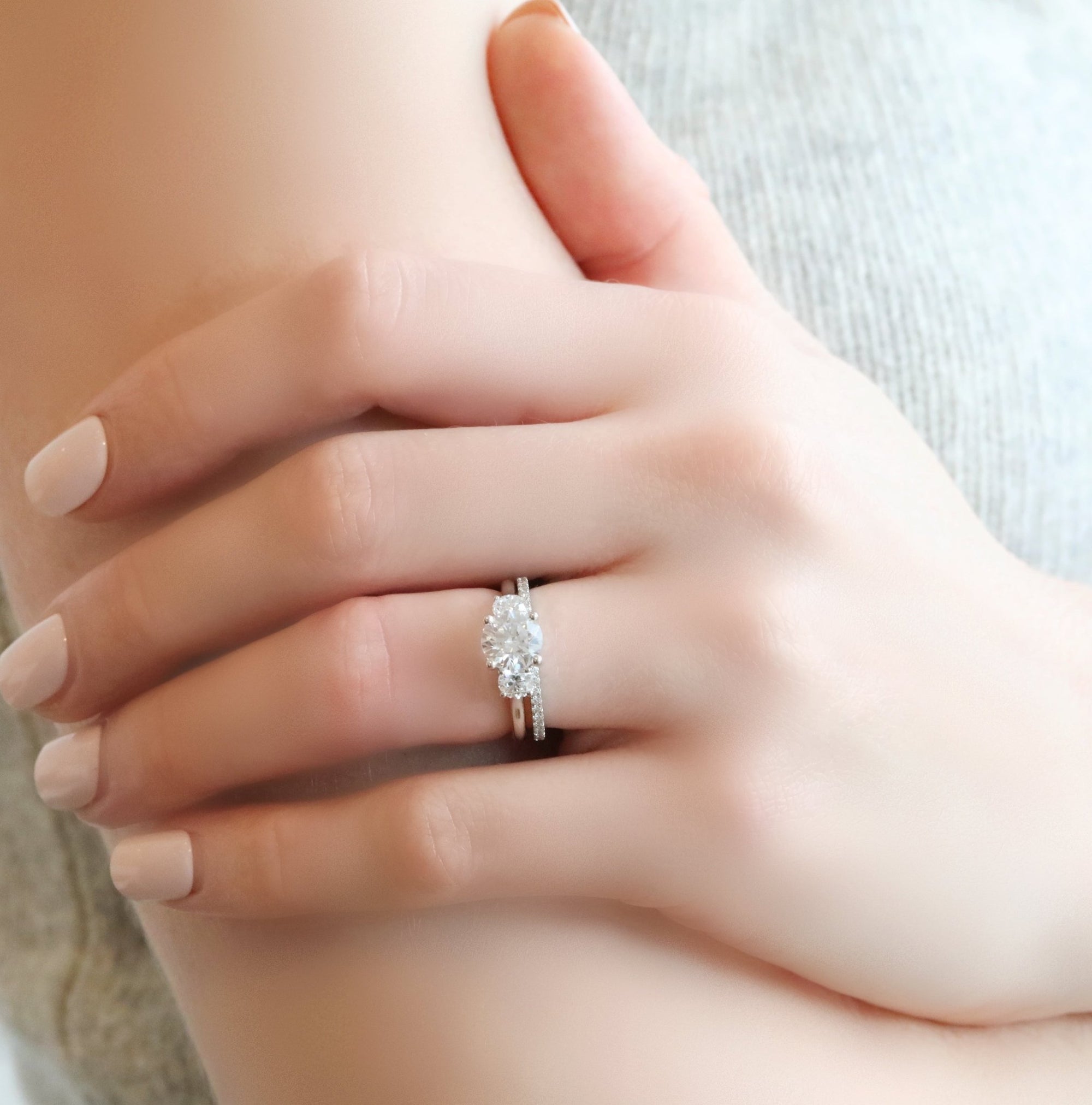 Mark Patterson Platinum Prong-Set Three Stone Engagement Ring