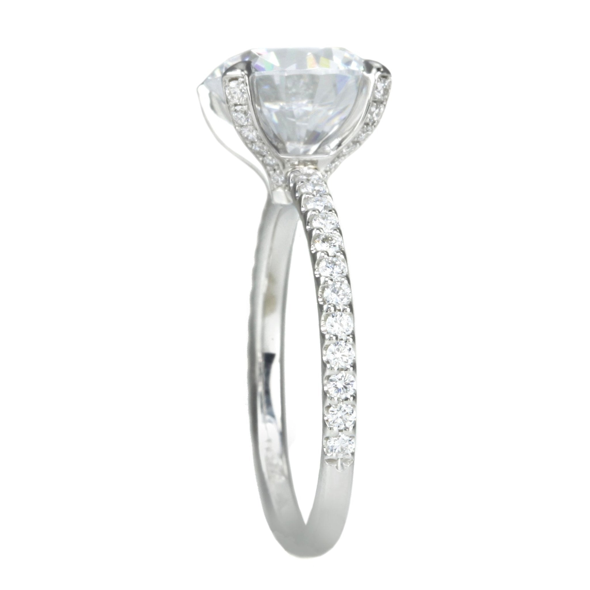 Mark Patterson Platinum Round Diamond Ring Mount with Pave Diamond Shoulders and Prongs