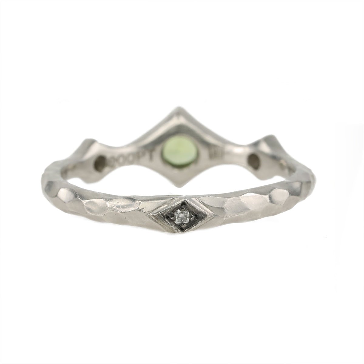 Platinum Tapered Diamond Ring with Green Sapphire Center