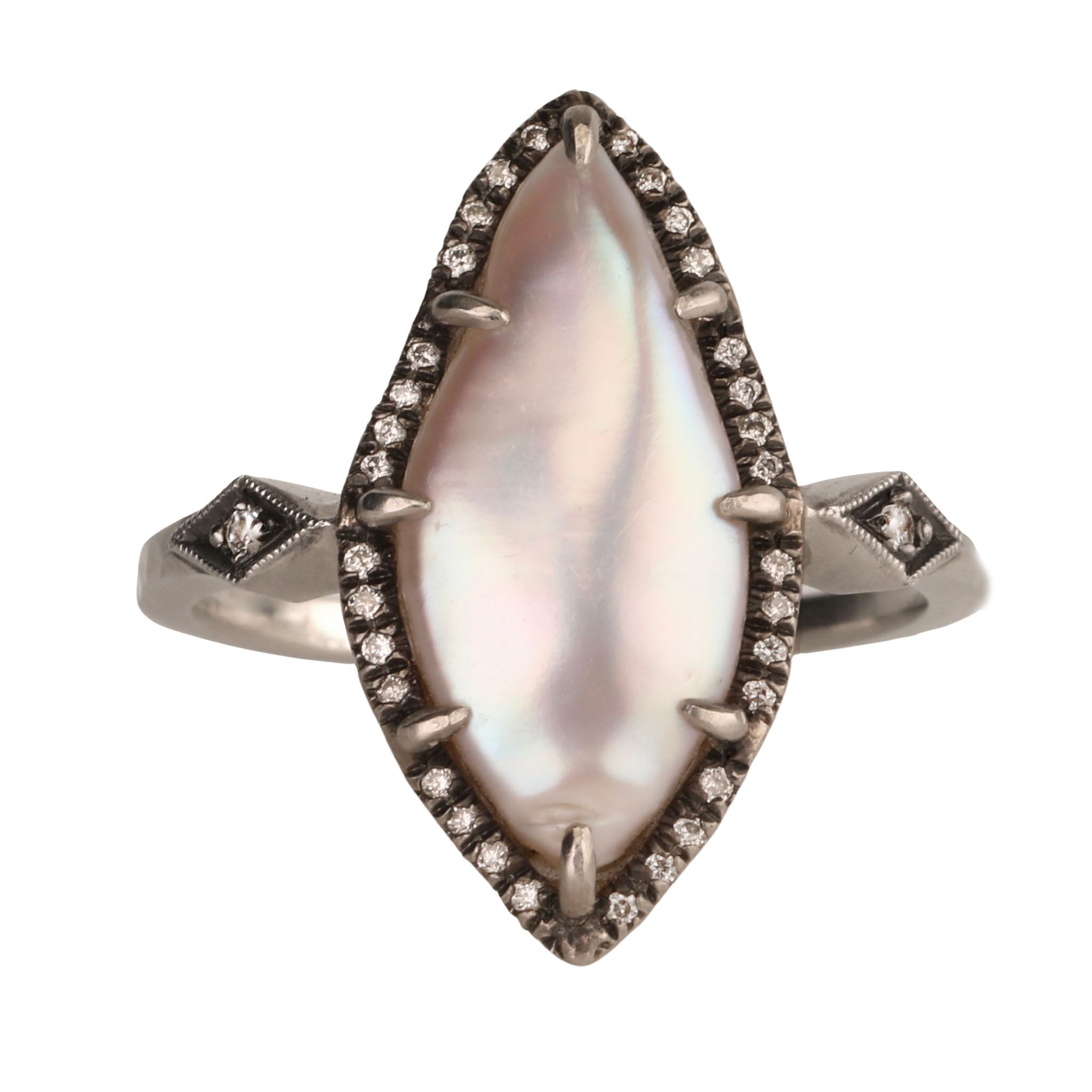 Platinum &amp; Tennessee River Pearl &quot;Venus&quot; Ring with Pave Diamonds - Peridot Fine Jewelry - Cathy Waterman