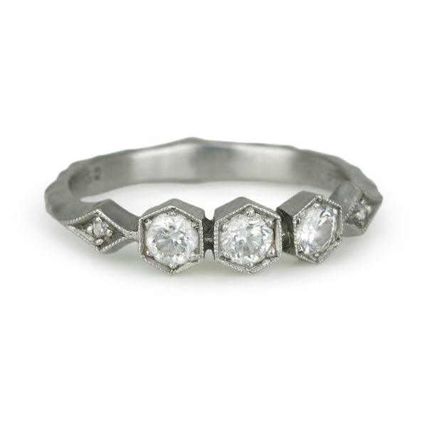 Cathy Waterman Platinum &quot;Triple Hexagonal&quot; Ring with Diamonds