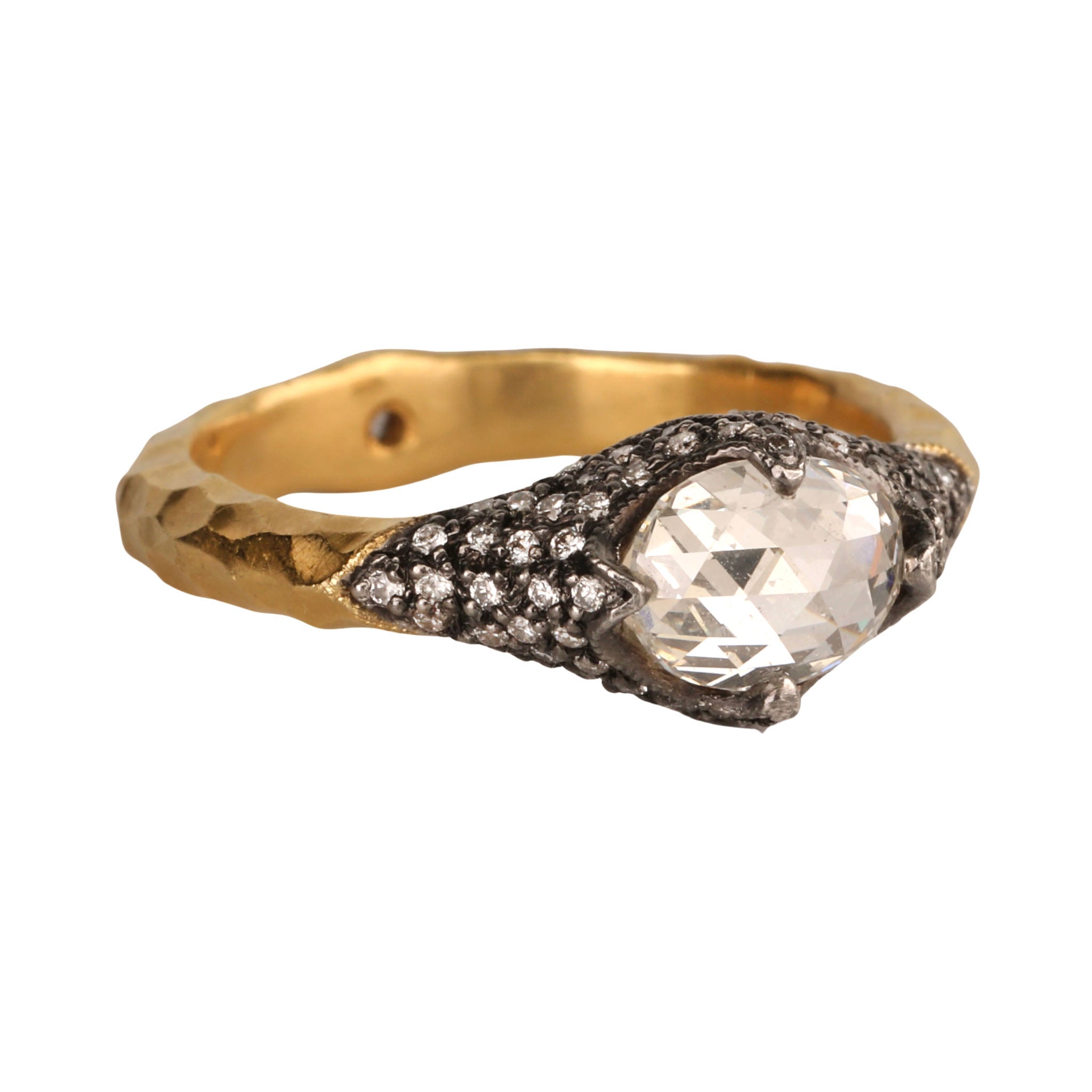 &quot;Poet&#39;s Ring&quot; with Moghul Center Diamond and Pave Diamond Details - Peridot Fine Jewelry - Cathy Waterman