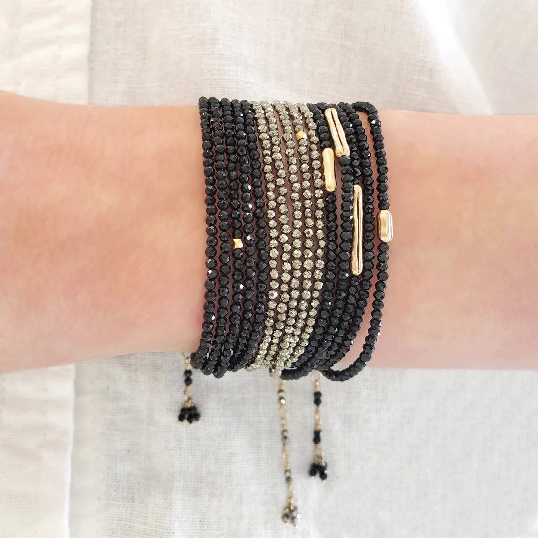 Pyrite Beaded Wrap Bracelet - Peridot Fine Jewelry - Anne Sportun