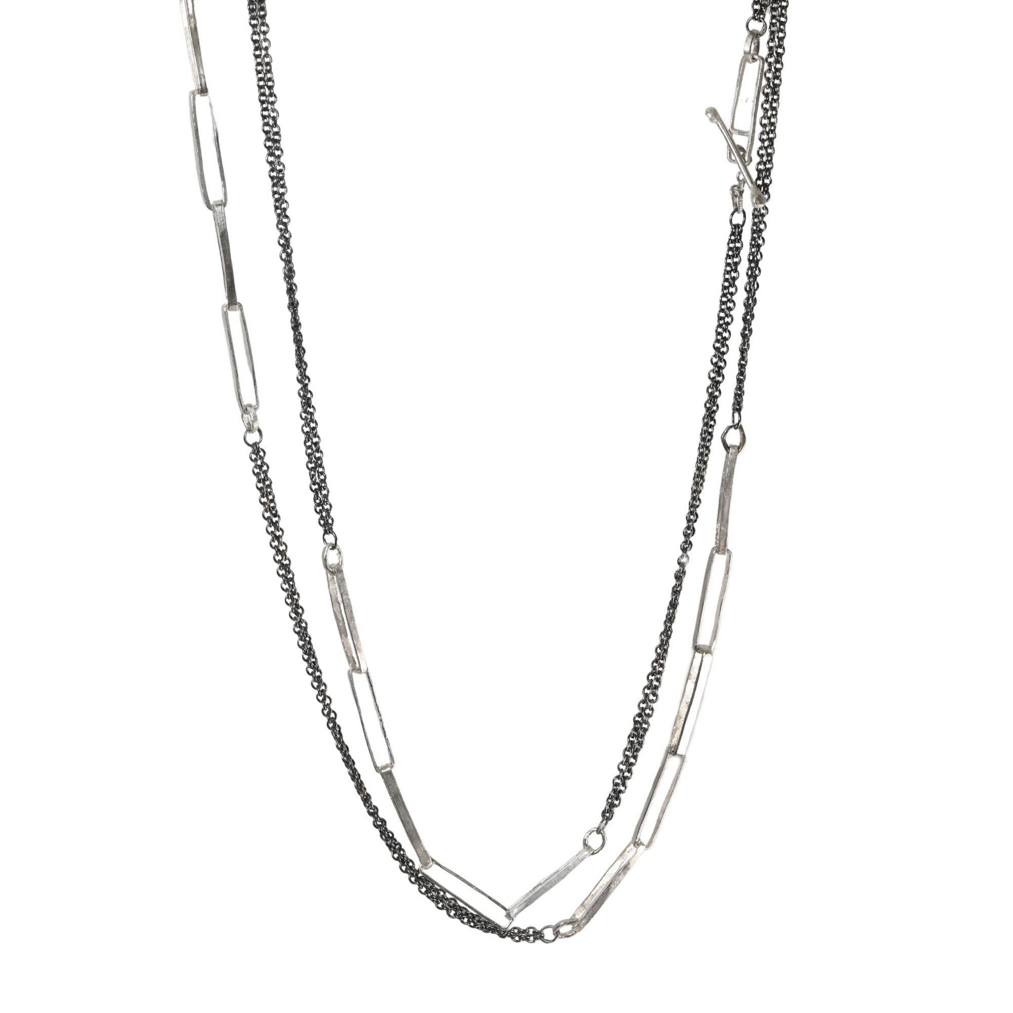 &quot;Quinn 2.0&quot; Sterling Silver Rectangular Link Necklace with Oxidized Sterling Silver Chain - Peridot Fine Jewelry - Sarah Macfadden