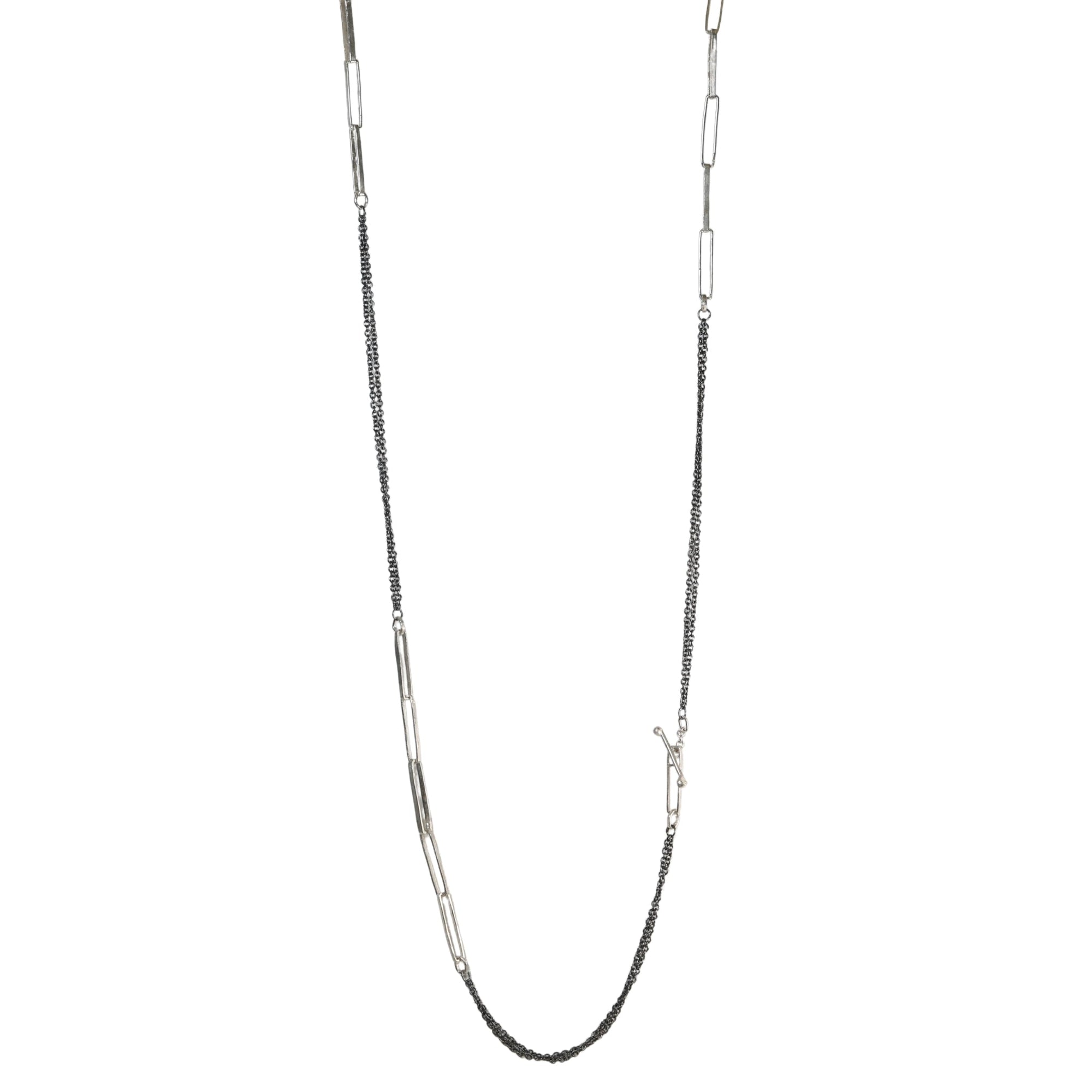&quot;Quinn 2.0&quot; Sterling Silver Rectangular Link Necklace with Oxidized Sterling Silver Chain - Peridot Fine Jewelry - Sarah Macfadden