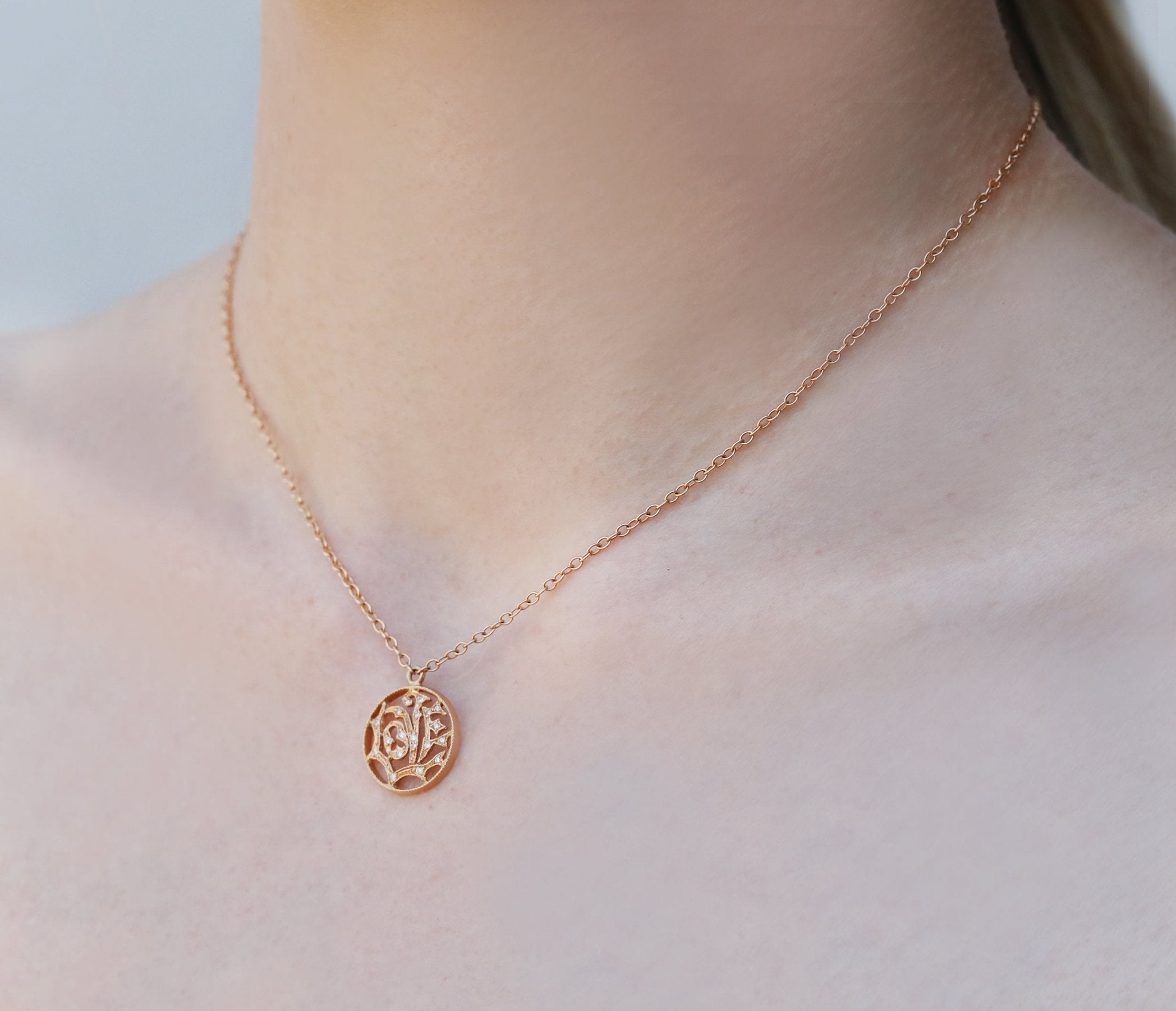 Rose Gold and Diamond &quot;Love&quot; Necklace
