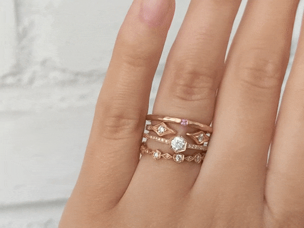 Cathy Waterman Rose Gold Hexagonal Bezel-Set Diamond Ring