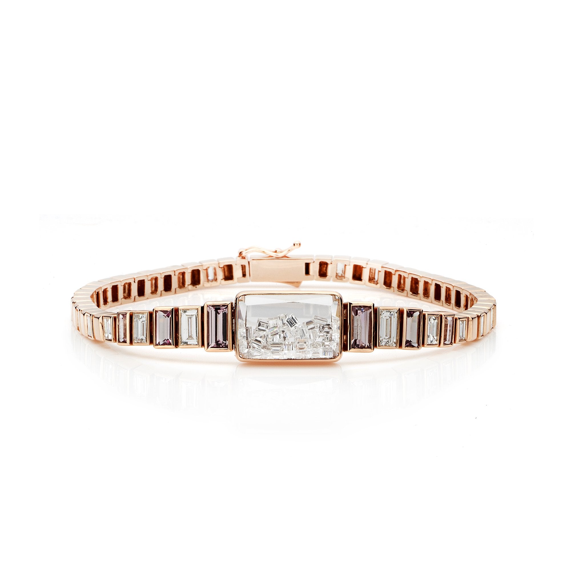 Rose Gold Malaya Garnet Bracelet with Rectangular Diamond Shake - Peridot Fine Jewelry - Moritz Glik