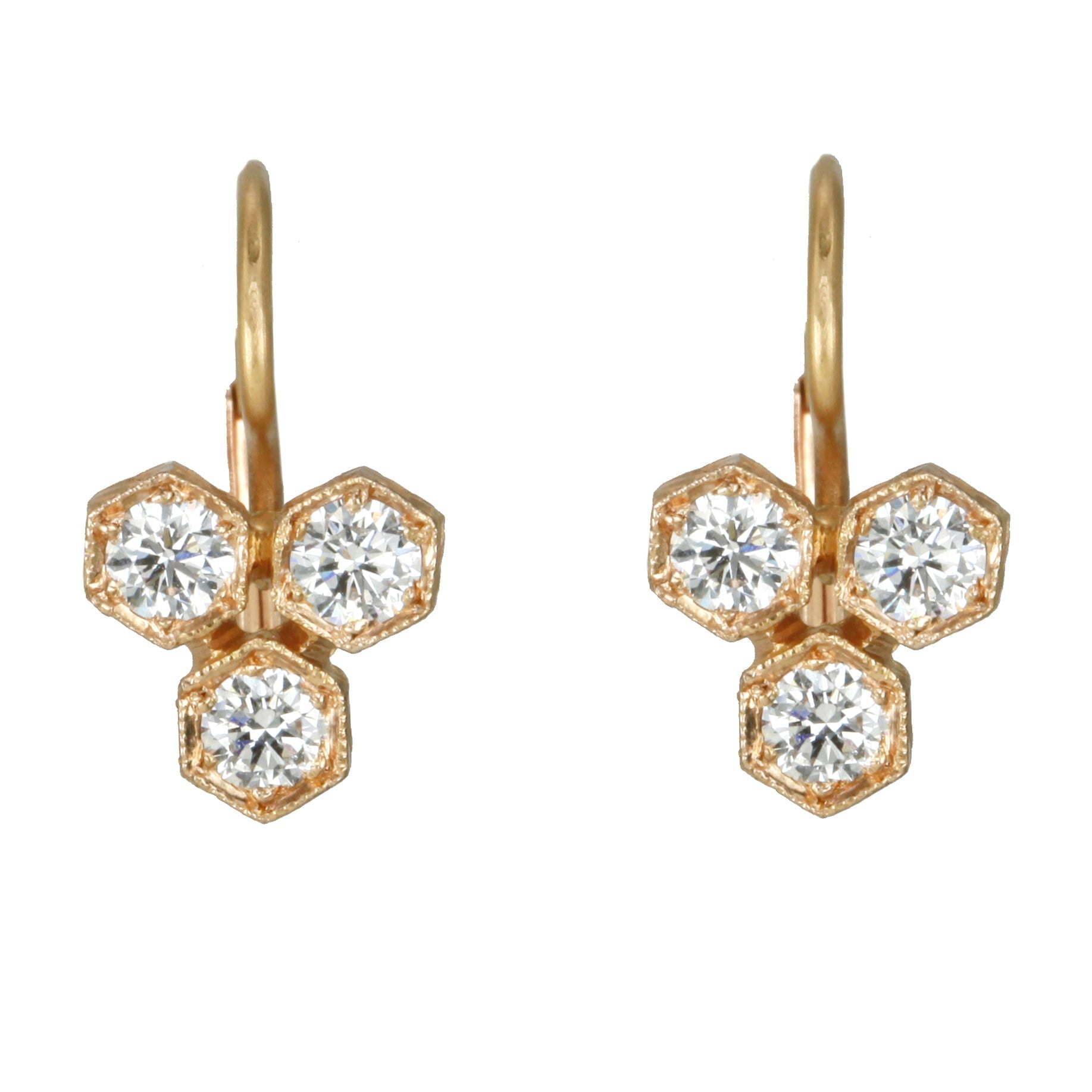 Cathy Waterman Rose Gold &quot;Triple Hexagonal&quot; Bezel-Set Diamond Earrings