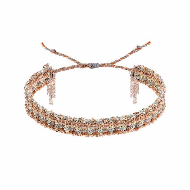 Rose Gold Vermeil Chain and Multicolor &quot;Stockholm&quot; Silk Woven Bracelet - Peridot Fine Jewelry - Marie Laure Chamorel