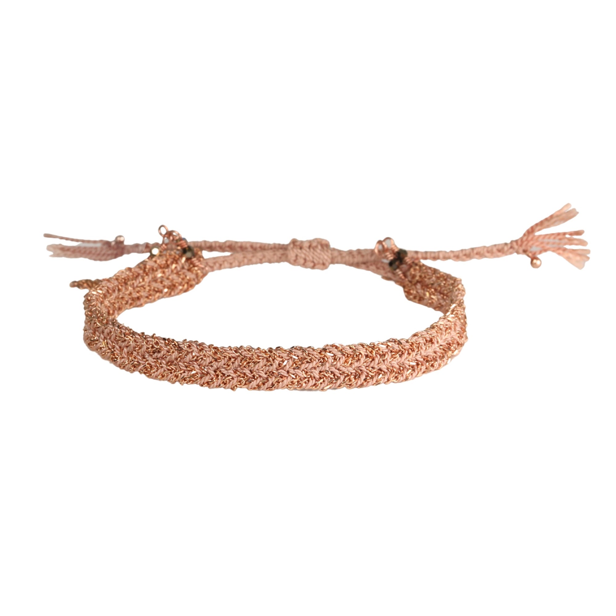 Rose Gold Vermeil &amp; Nude Silk Woven Bracelet - Peridot Fine Jewelry - Marie Laure Chamorel