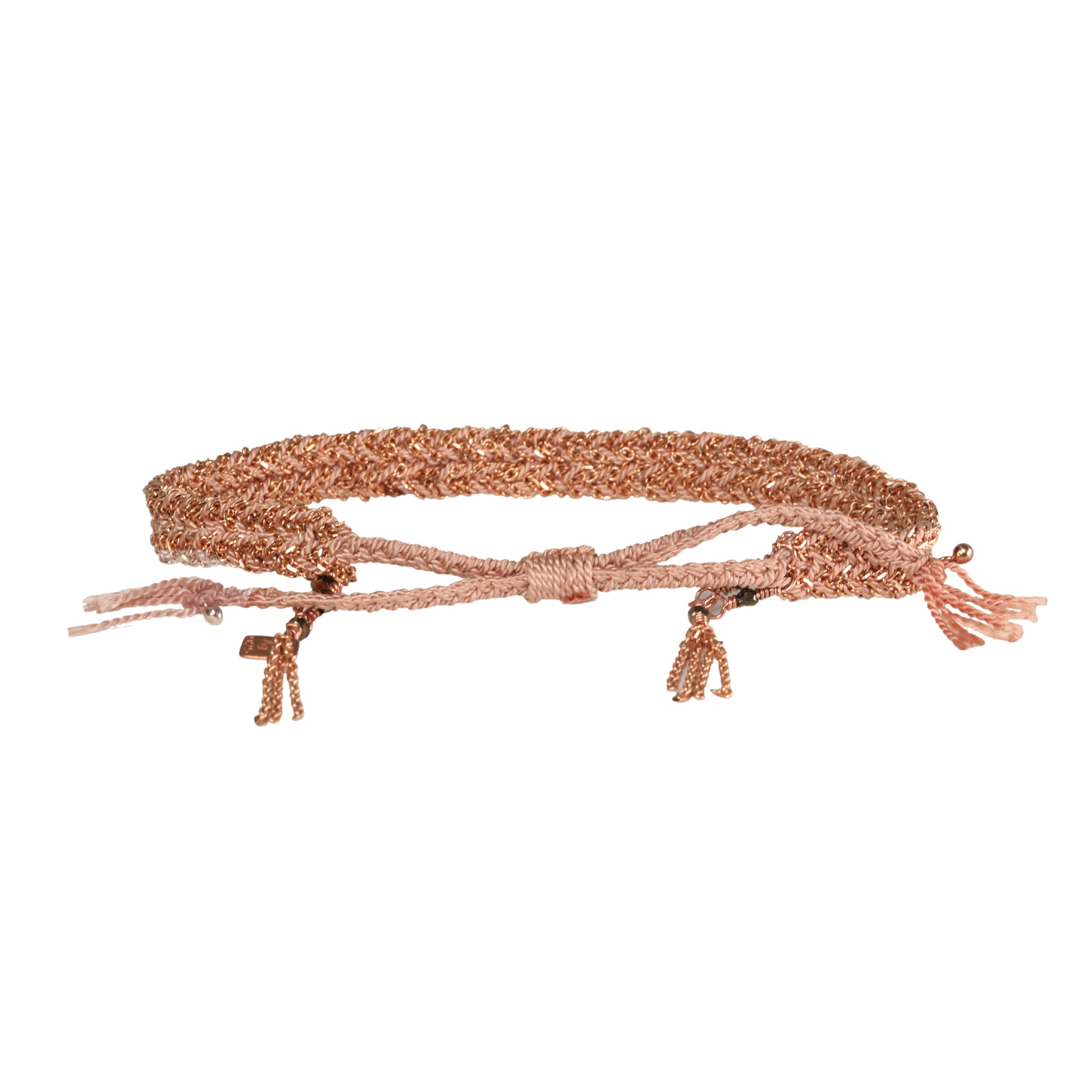 Rose Gold Vermeil & Nude Silk Woven Bracelet - Peridot Fine Jewelry - Marie Laure Chamorel
