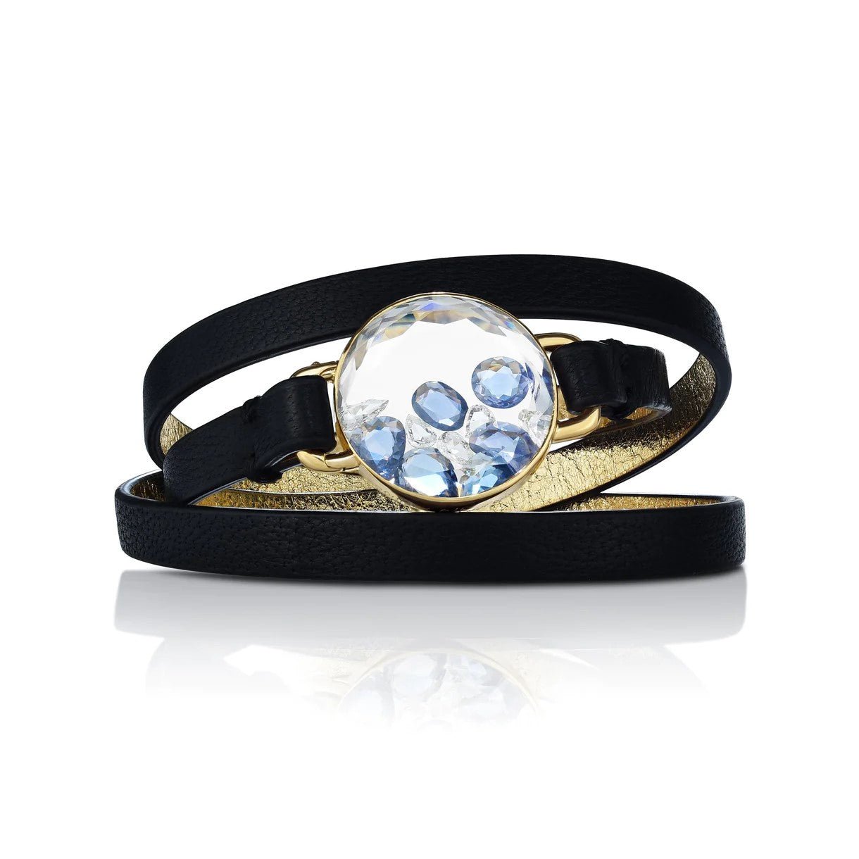 Rosecut Diamond and Blue Sapphire &quot;Shake&quot; Bracelet with Leather Cord - Peridot Fine Jewelry - Moritz Glik