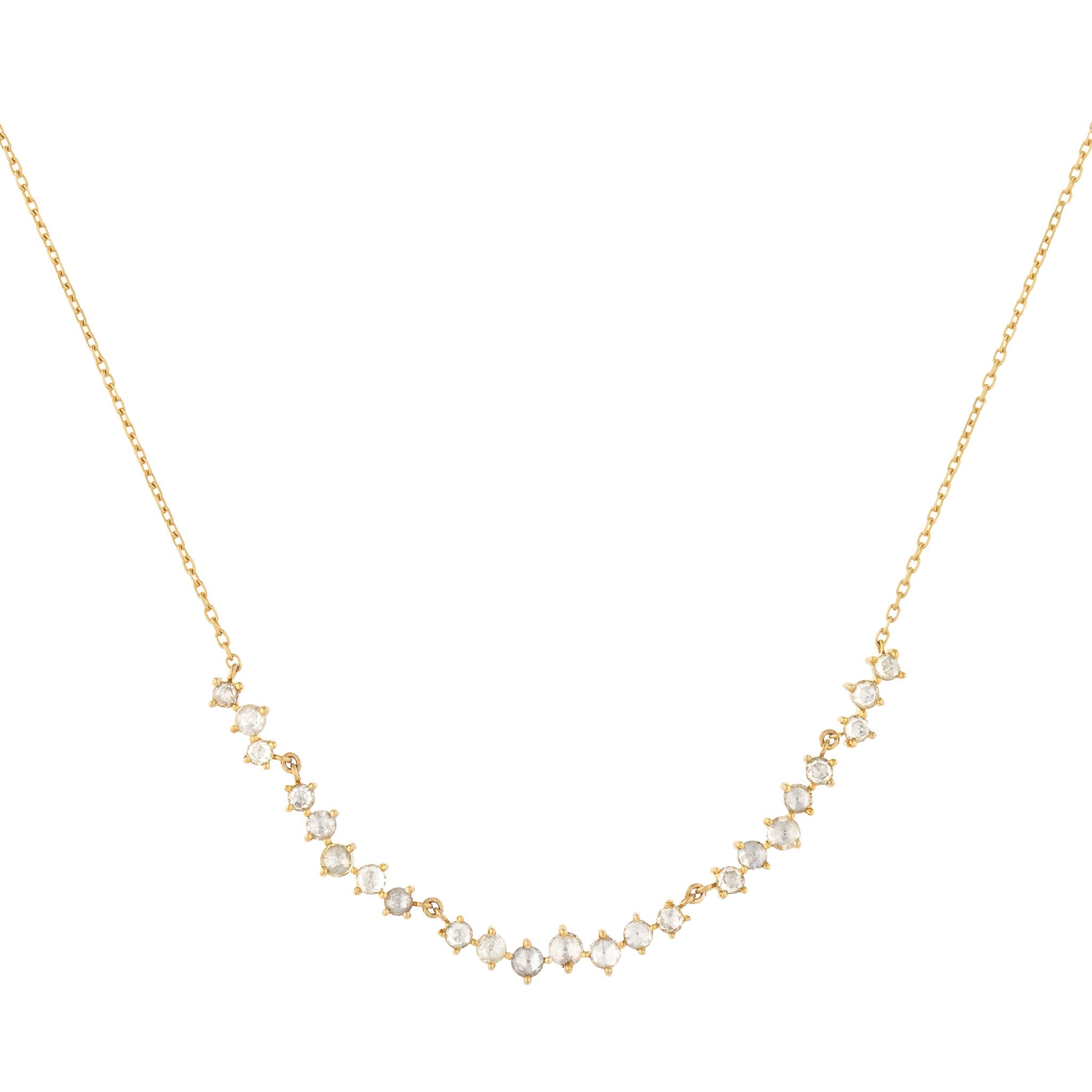 Rosecut Diamond Necklace Featuring 23 Rosecut Diamonds Set in Gradation in 14 Karat Yellow Gold - Peridot Fine Jewelry - Celine Daoust