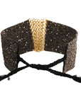 Ruthenium & Black Silk Woven Wide Bracelet with Gold Mesh Center - Peridot Fine Jewelry - Marie Laure Chamorel