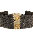 Ruthenium & Black Silk Woven Wide Bracelet with Gold Mesh Center - Peridot Fine Jewelry - Marie Laure Chamorel