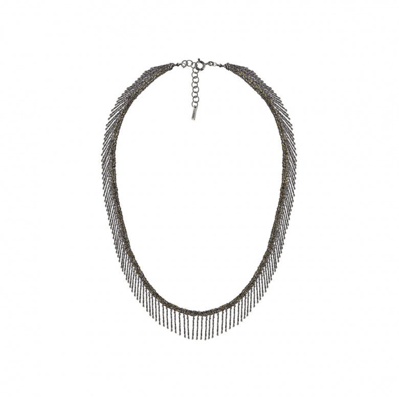 Ruthenium & Gold Vermeil Woven "Fringe" Necklace - Peridot Fine Jewelry - Marie Laure Chamorel