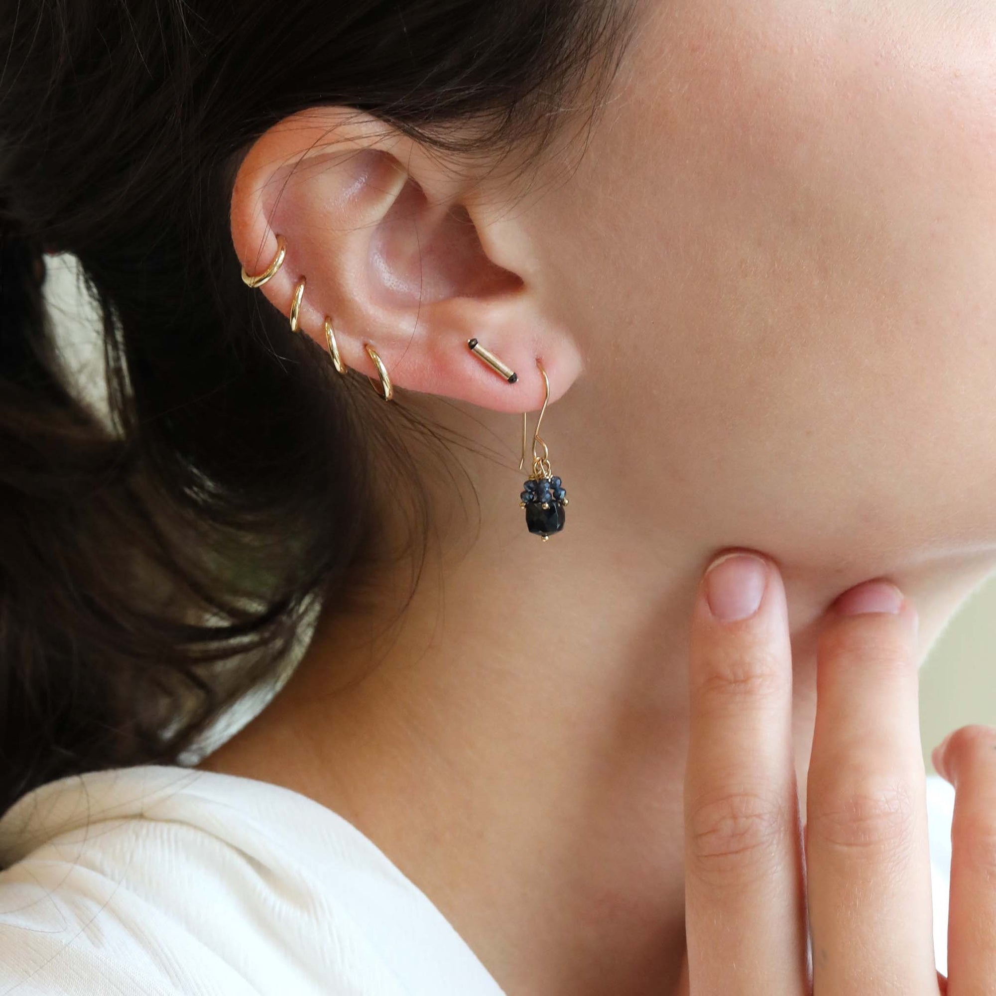 &quot;Santiago&quot; Gold Bar Stud with Black Diamonds - Peridot Fine Jewelry - Sarah Macfadden