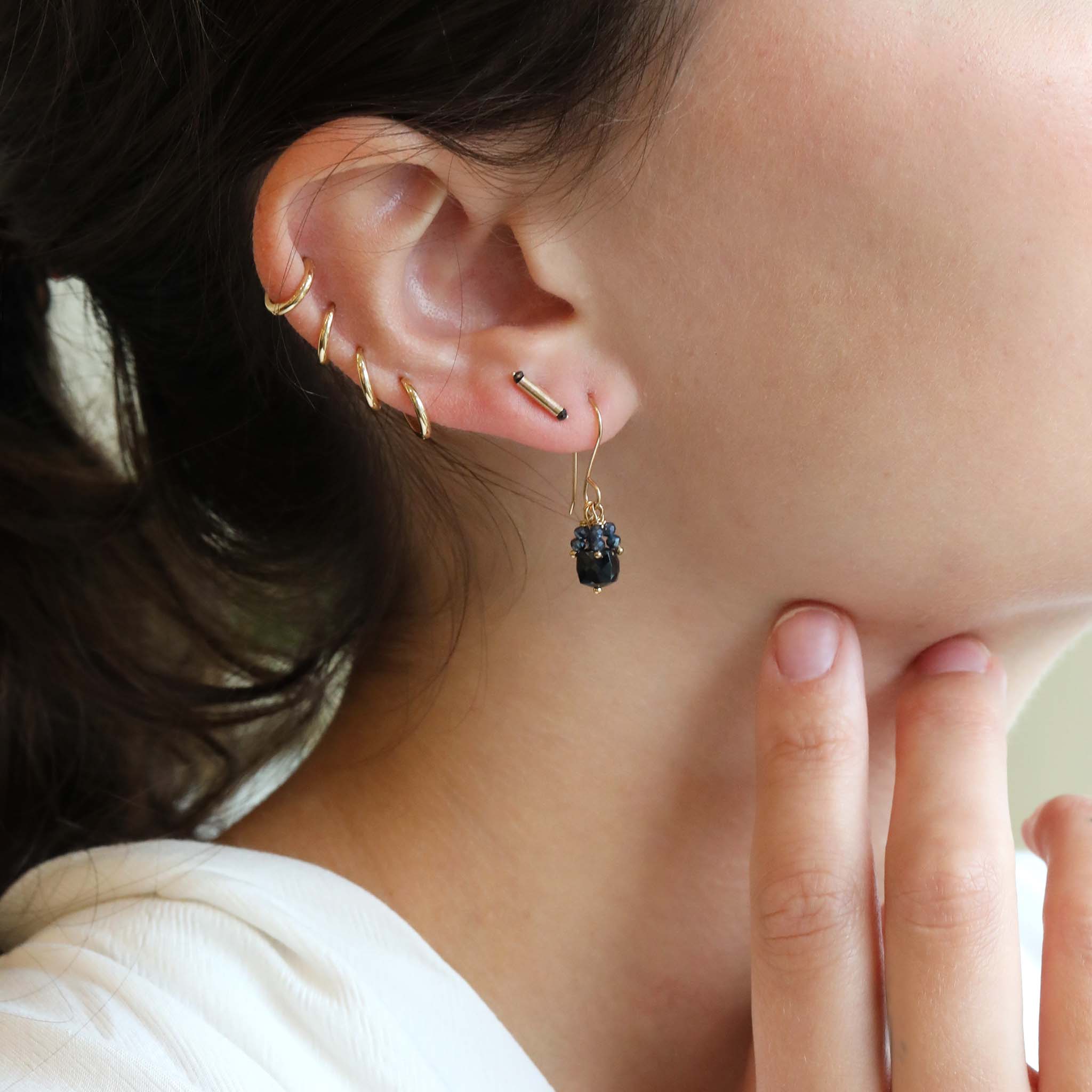 &quot;Santiago&quot; Gold Bar Stud with Black Diamonds - Peridot Fine Jewelry - Sarah Macfadden