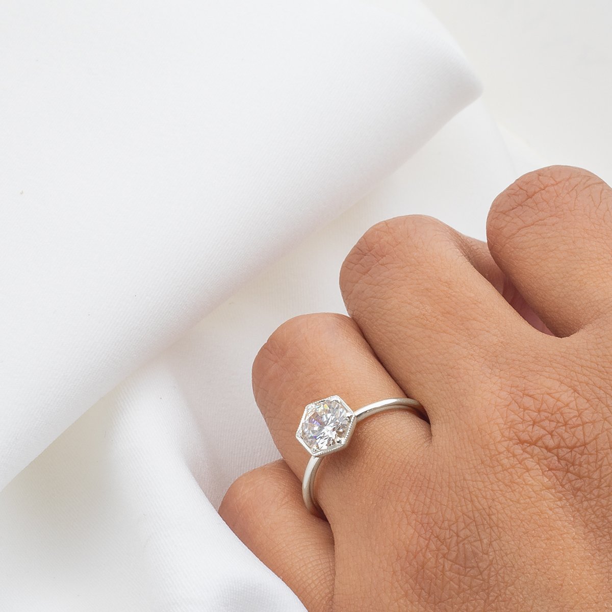 &quot;Selene&quot; Hexagonal Diamond Ring Mount - Peridot Fine Jewelry - ILA