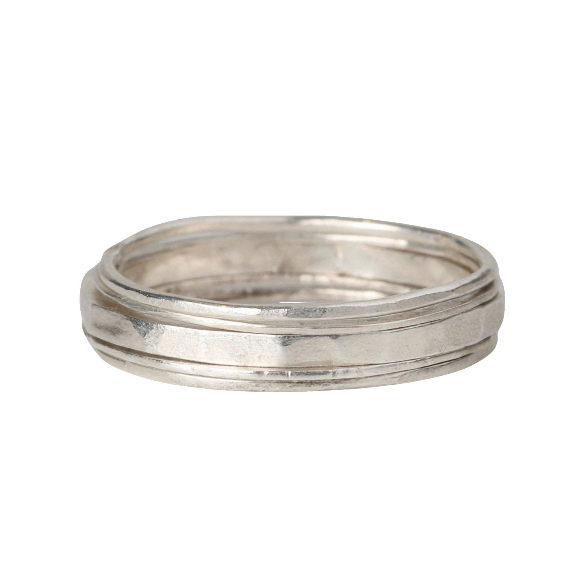 Sarah Macfadden Set of 5 Sterling Silver Hammered Stacking Rings with Varying Thickness