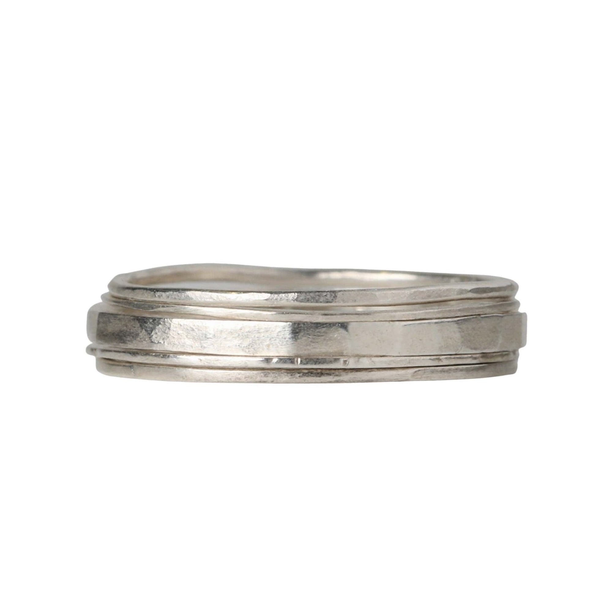 Sarah Macfadden Set of 5 Sterling Silver Hammered Stacking Rings with Varying Thickness