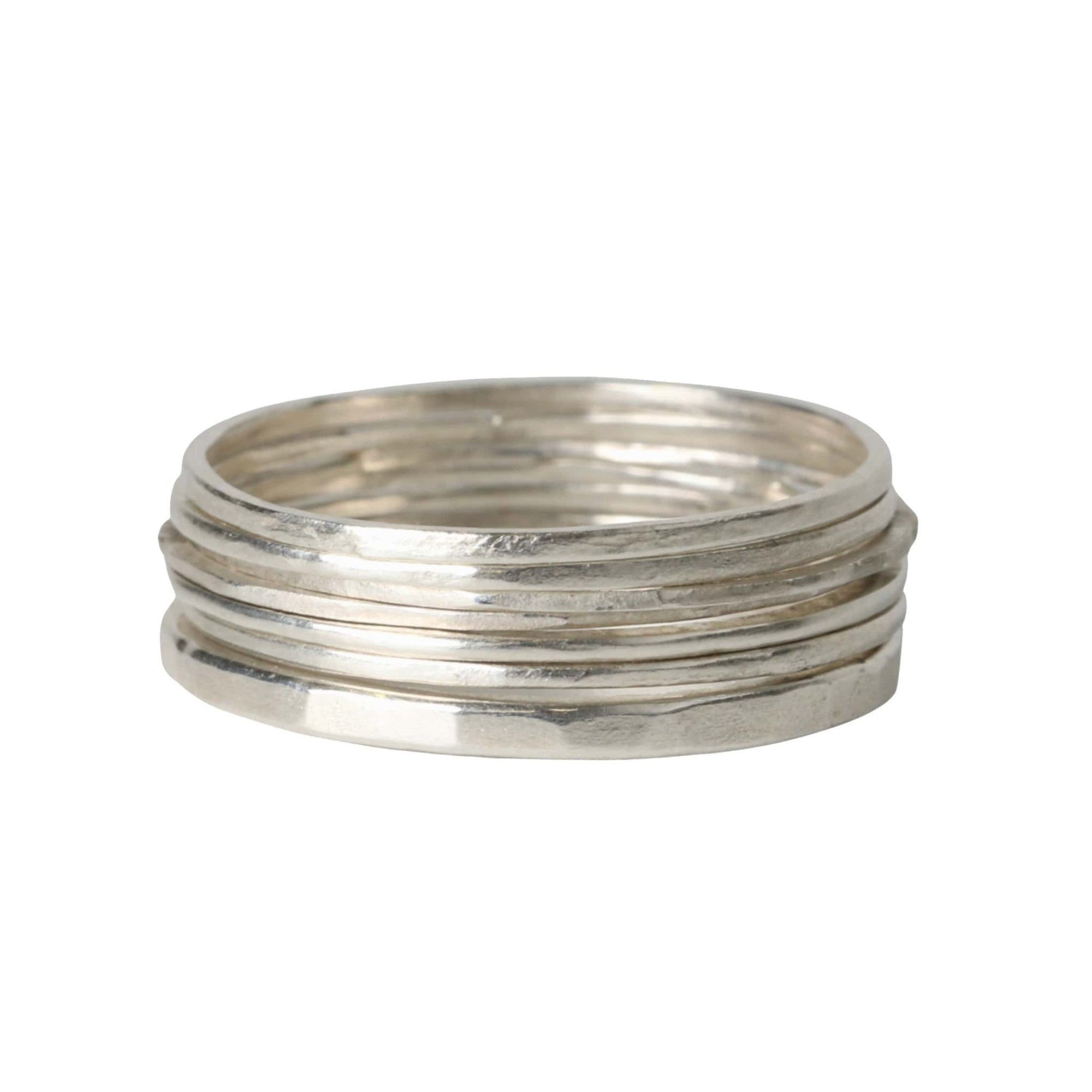 Sarah Macfadden Set of 7 Sterling Silver Hammered Stacking Bands with Varying Thicknesses