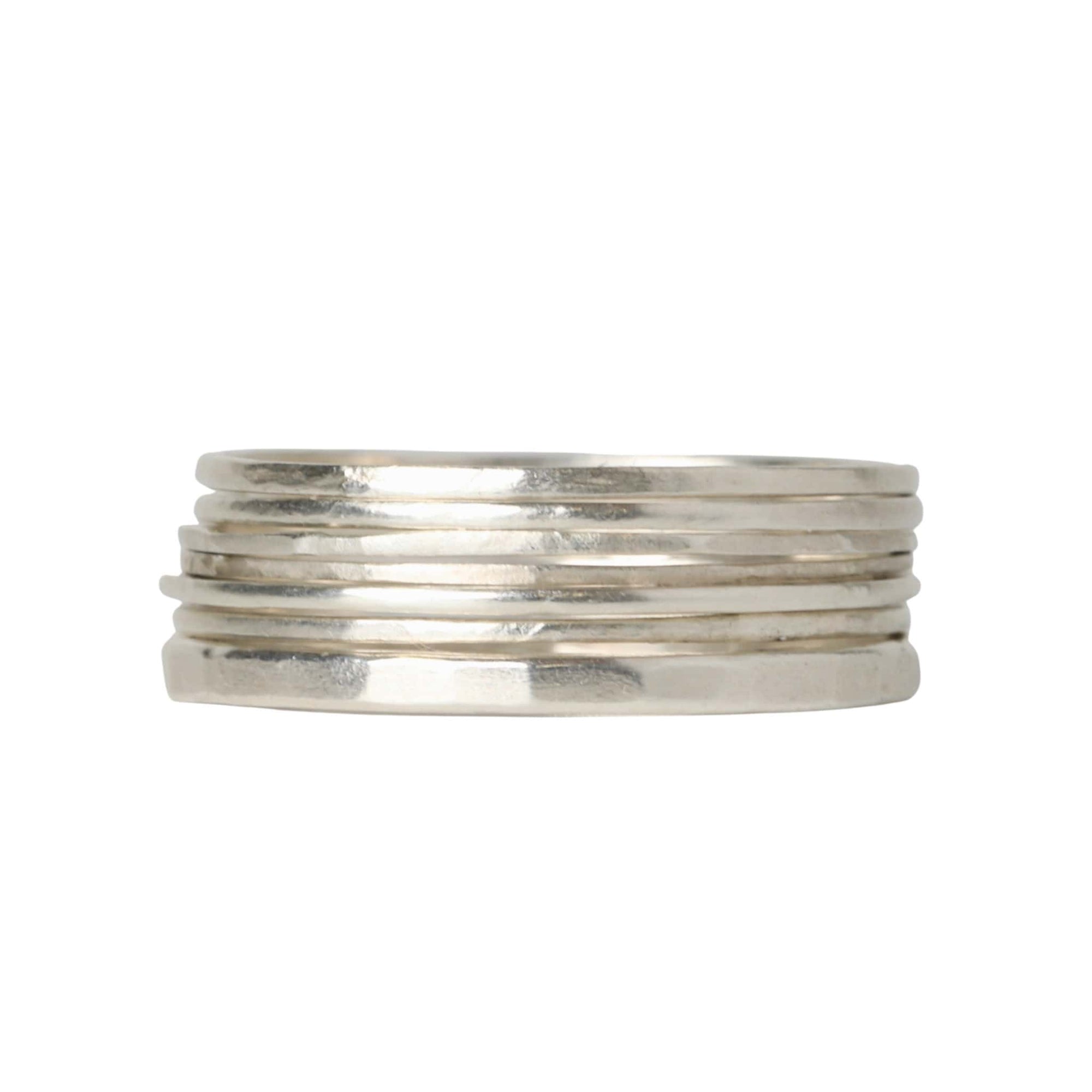 Sarah Macfadden Set of 7 Sterling Silver Hammered Stacking Bands with Varying Thicknesses
