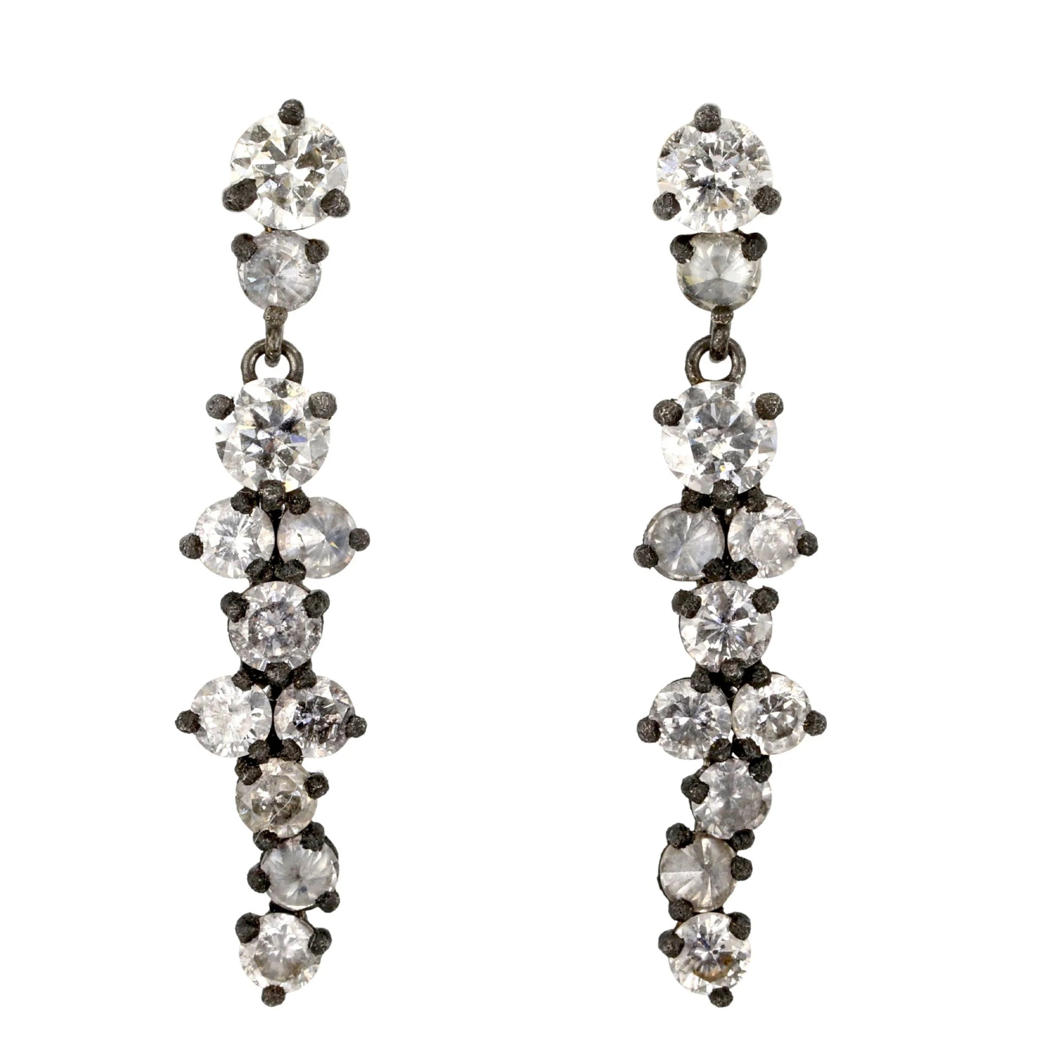 TAP by Todd Pownell Small Blackened White Gold Prong-Set Diamond Cluster Drop Earrings