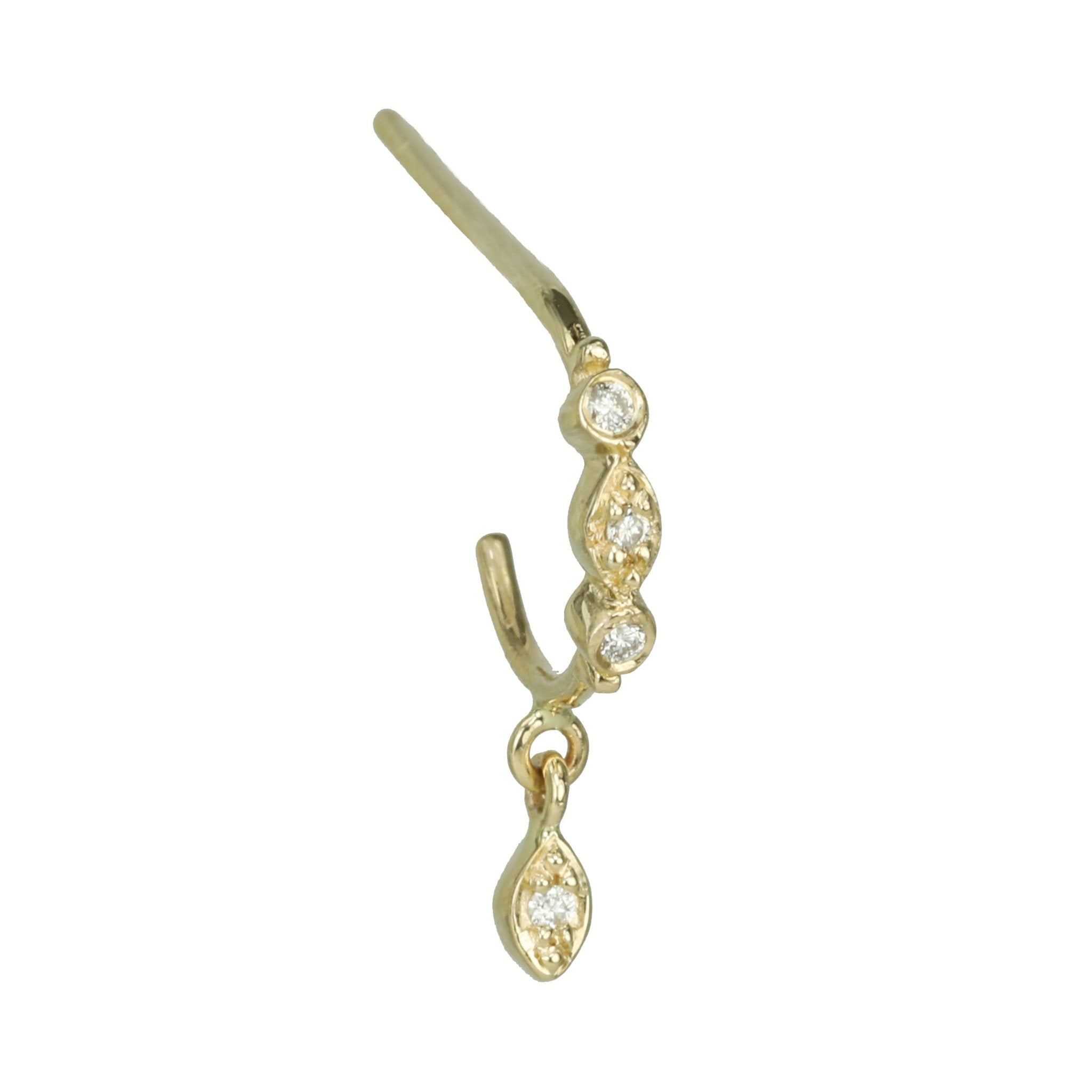 Small Hoop Earring with Diamond &quot;Eyes&quot; and Single Diamond Drop