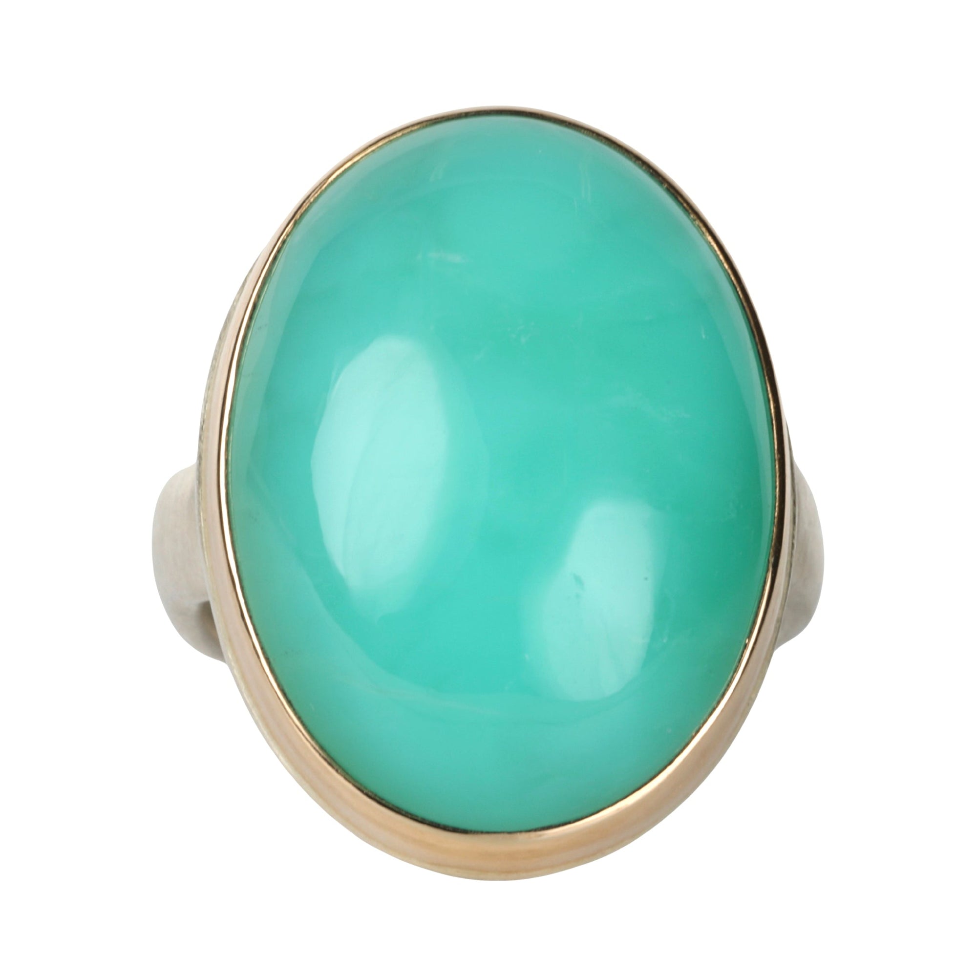 Smooth Cabochon Oval Chrysophrase Ring - Peridot Fine Jewelry - Jamie Joseph