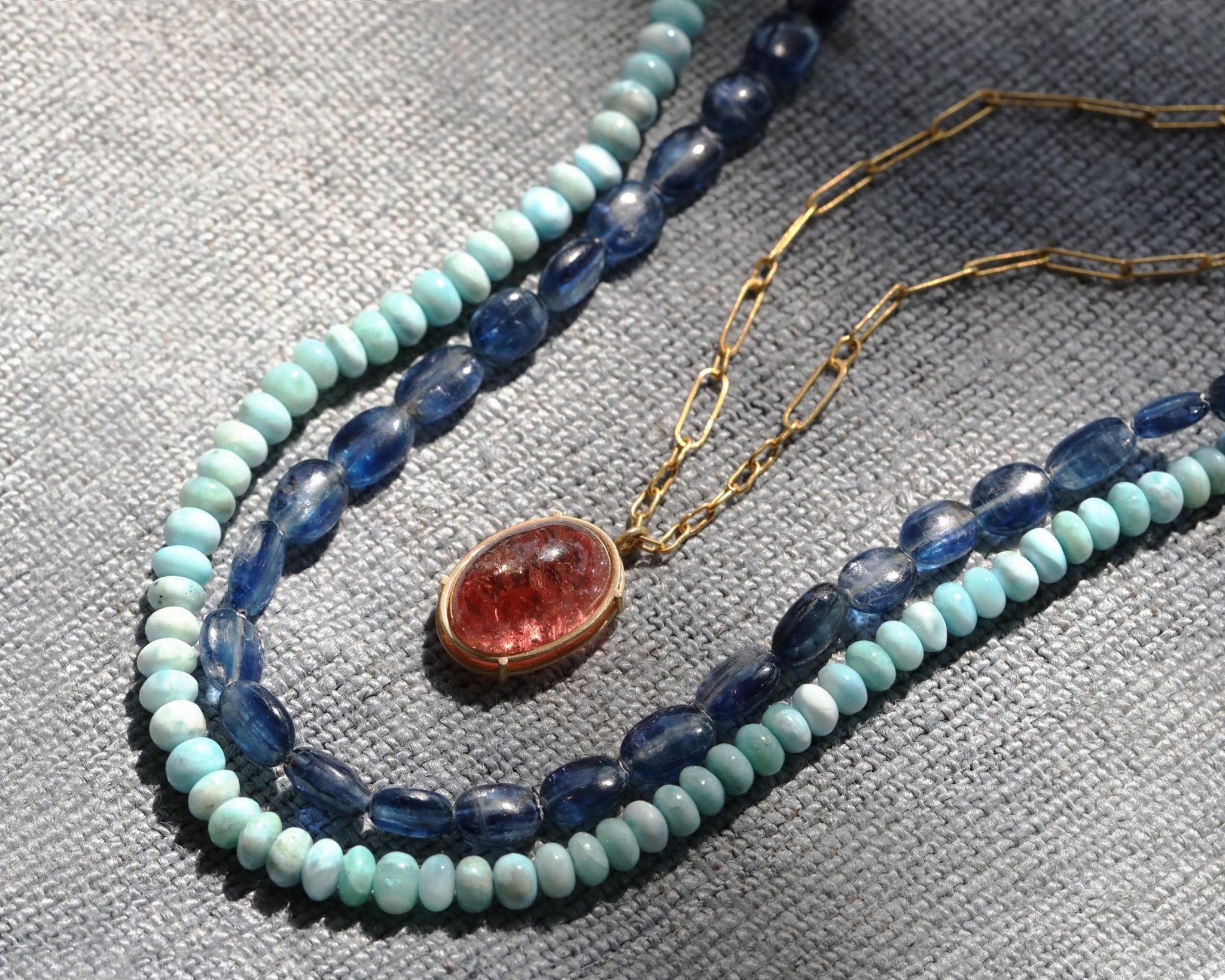 Zahava Smooth Larimar Beaded Necklace