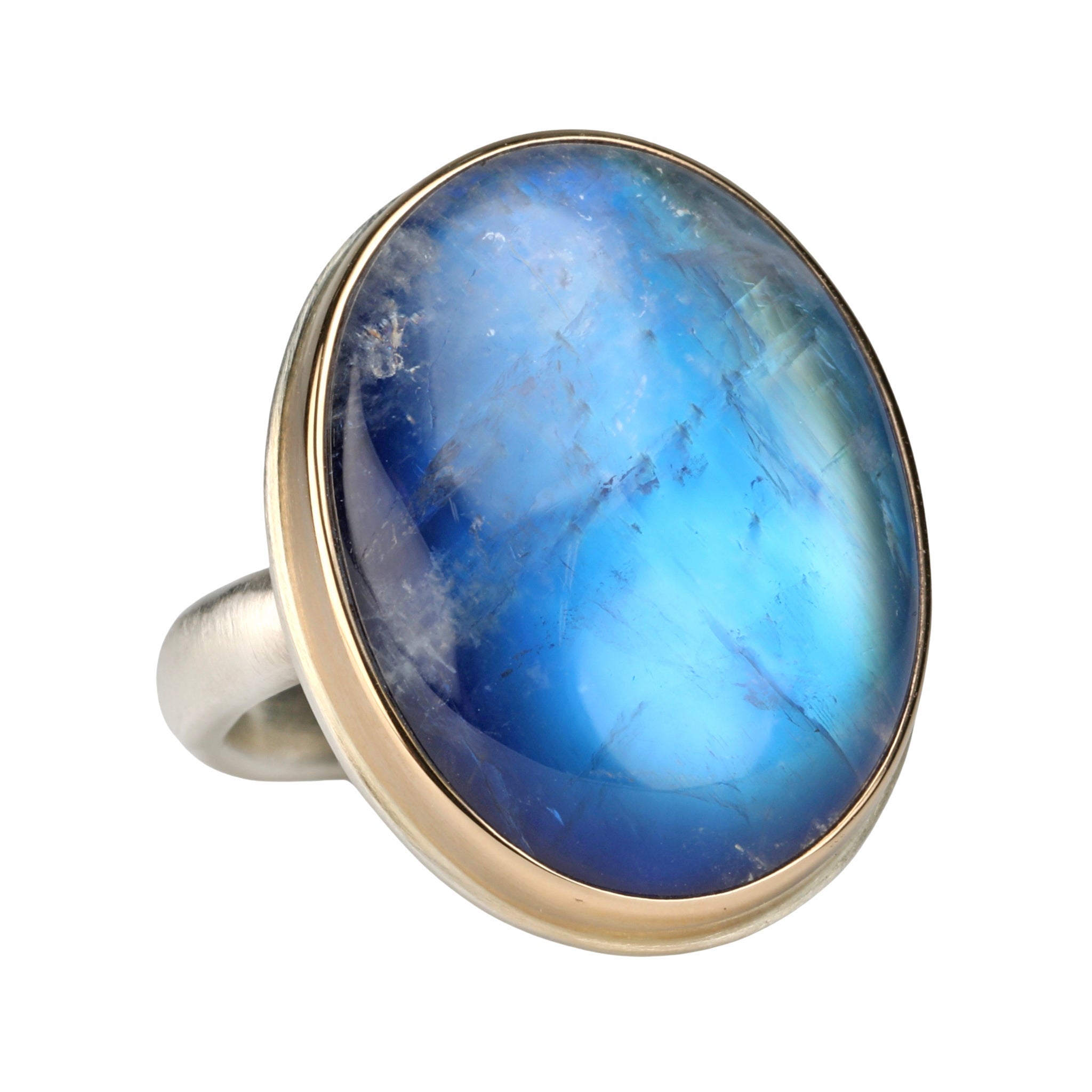 Smooth Oval Rainbow Moonstone Ring - Peridot Fine Jewelry - Jamie Joseph
