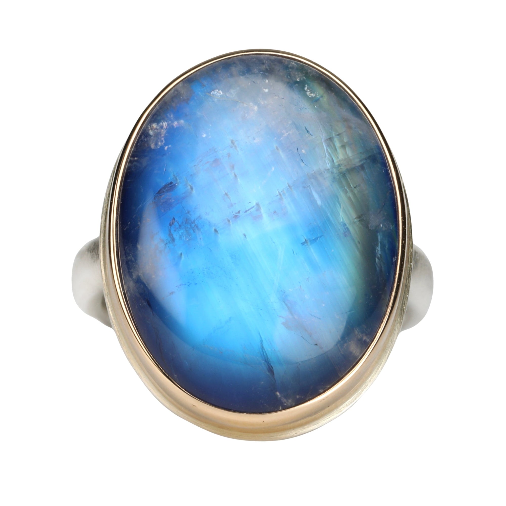 Smooth Oval Rainbow Moonstone Ring - Peridot Fine Jewelry - Jamie Joseph