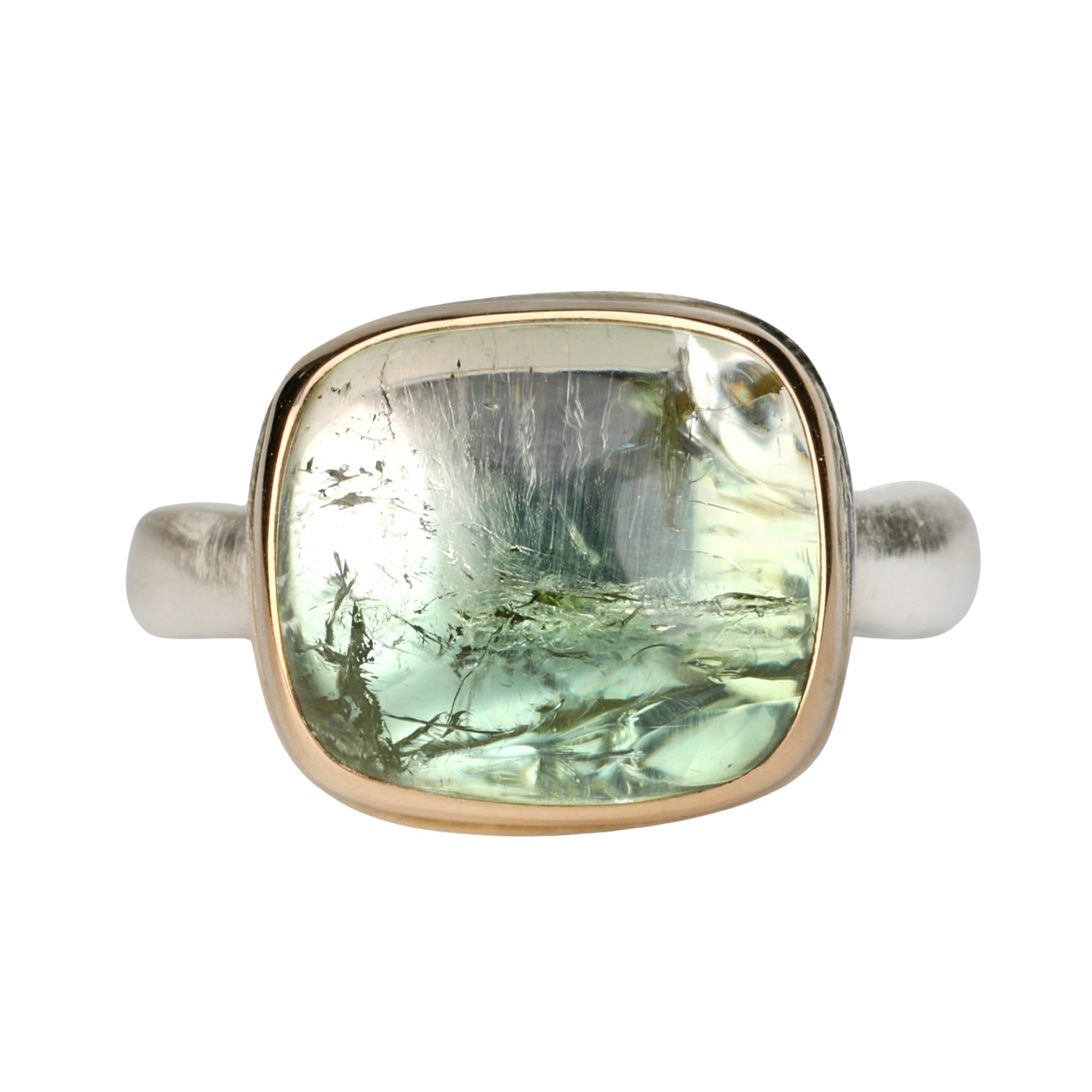 Smooth Rectangular Bi-Color Green Tourmaline Ring - Peridot Fine Jewelry - Jamie Joseph