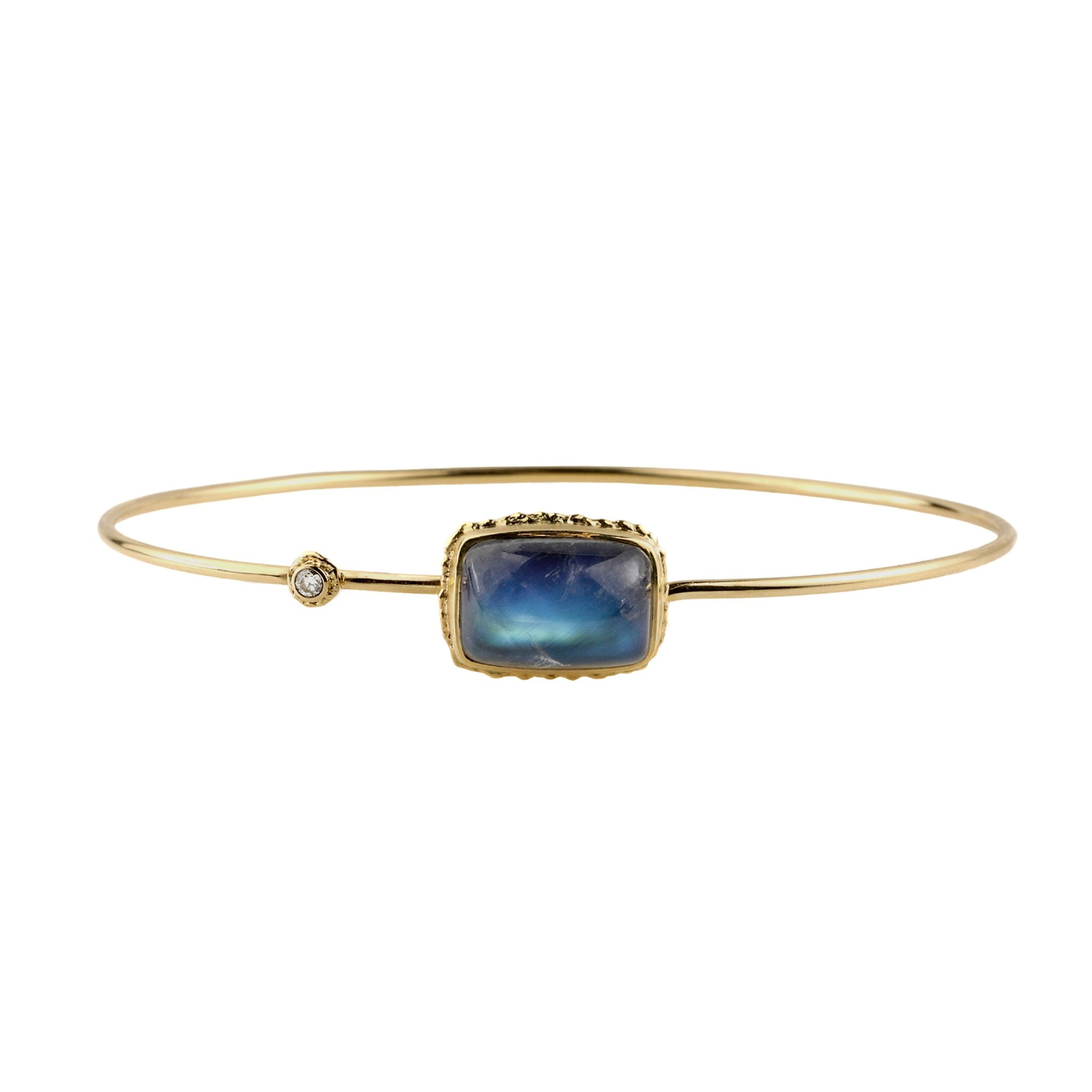 Smooth Rectangular Blue Rainbow Moonstone Bracelet