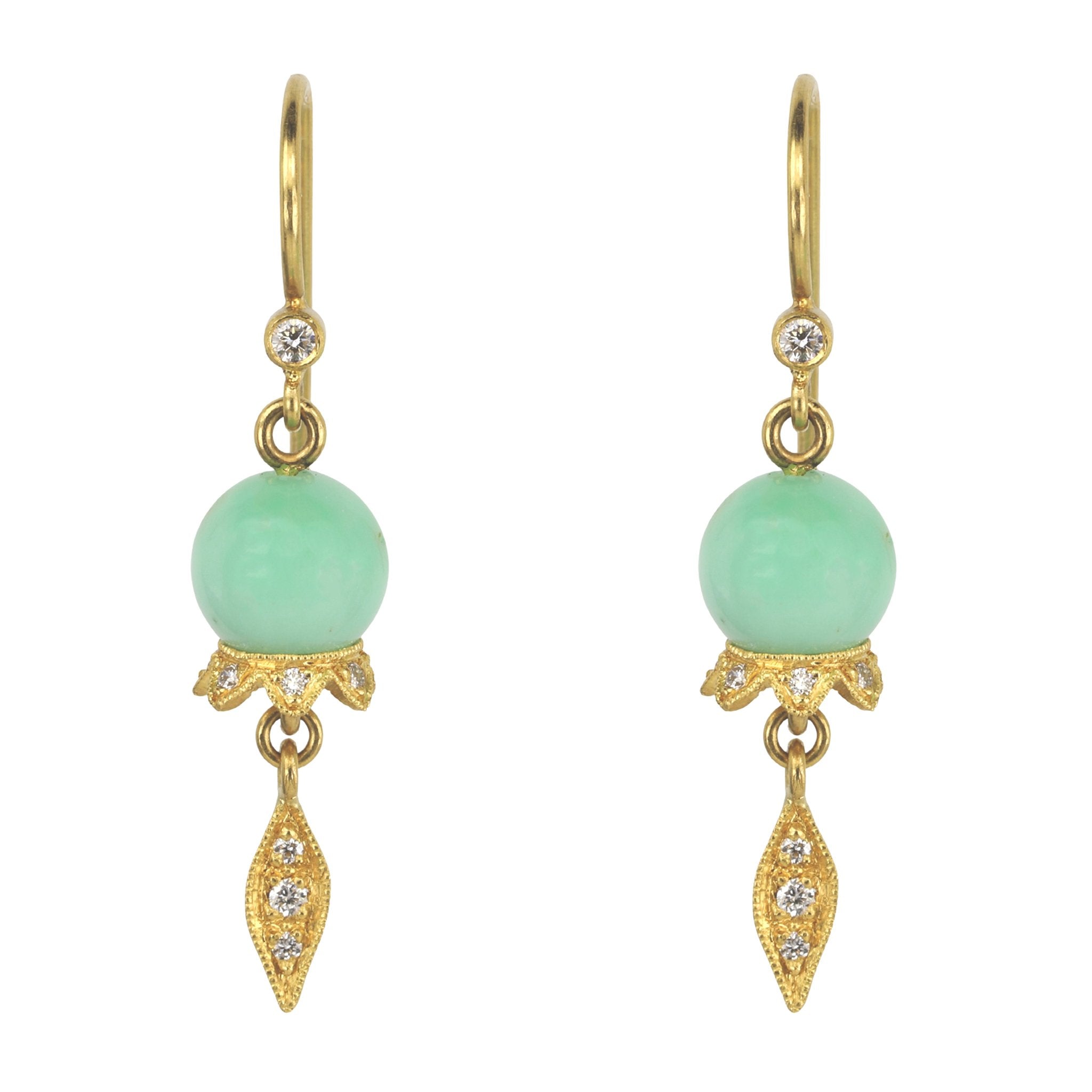 Smooth Round Chrysoprase &quot;Lily of the Valley&quot; Earrings - Peridot Fine Jewelry - Cathy Waterman