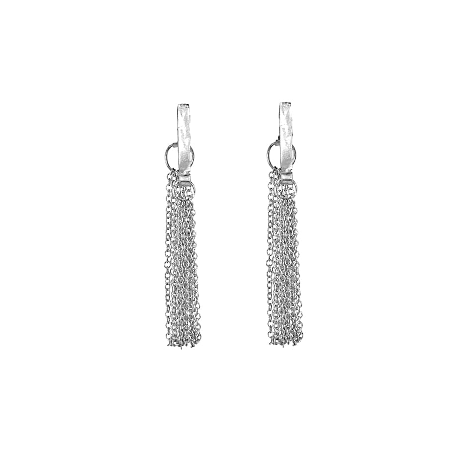 &quot;Soraya&quot; Sterling Silver Flat Bar Earrings with Chain Fringe to the Back - Peridot Fine Jewelry - Sarah Macfadden