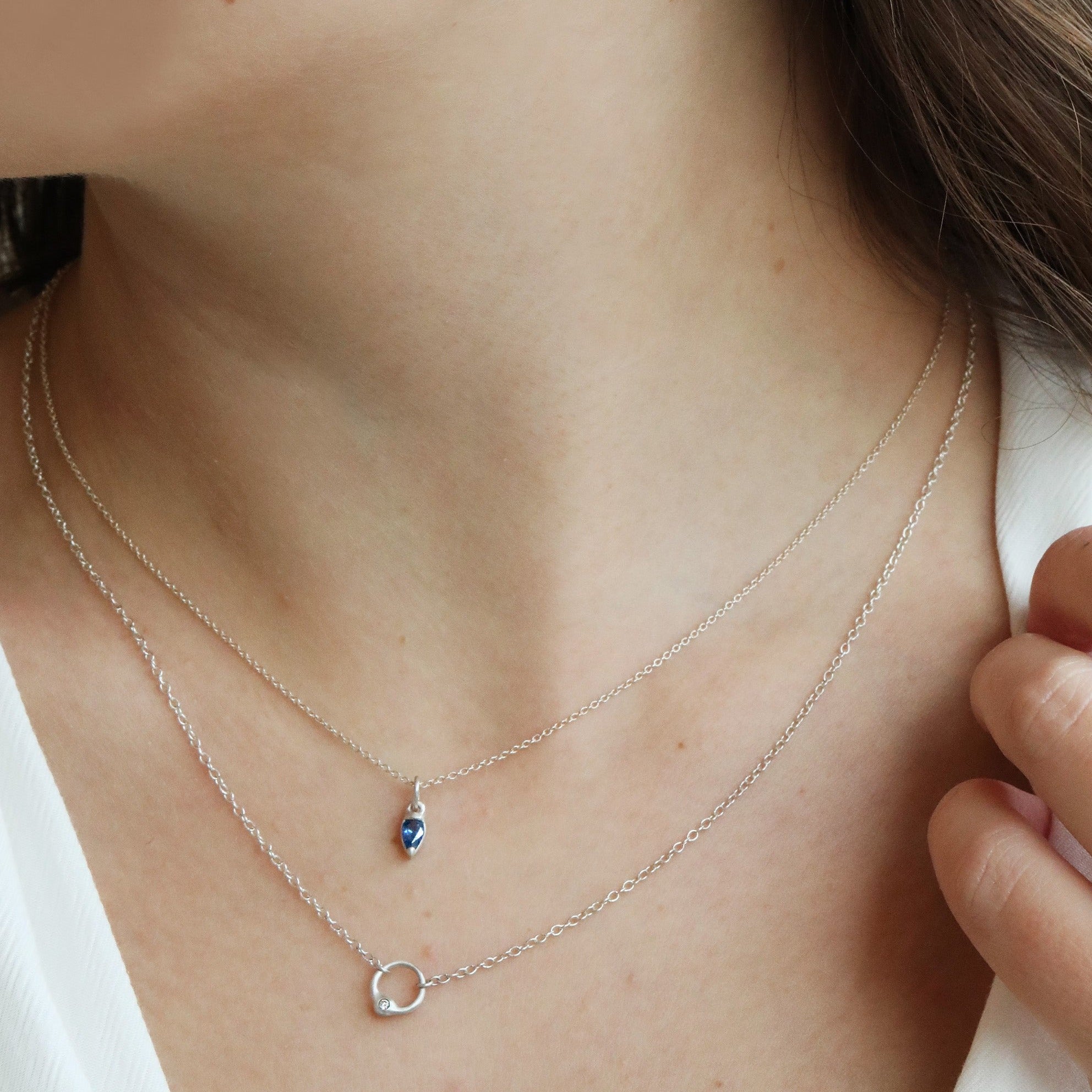 Sterling Silver and Pear-Shaped Blue Sapphire Pendant Necklace. - Peridot Fine Jewelry - dan-yell