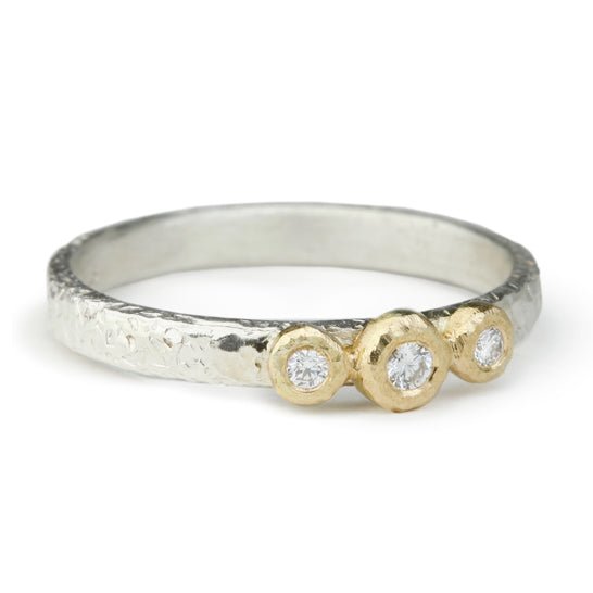 Yasuko Azuma Sterling Silver and Three Diamond Textured Ring