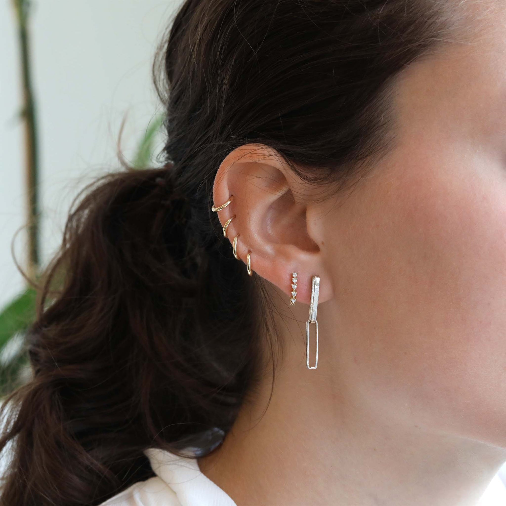 Sterling Silver Hammered Rectangular &quot;Parker&quot; Double Hoops - Peridot Fine Jewelry - Sarah Macfadden