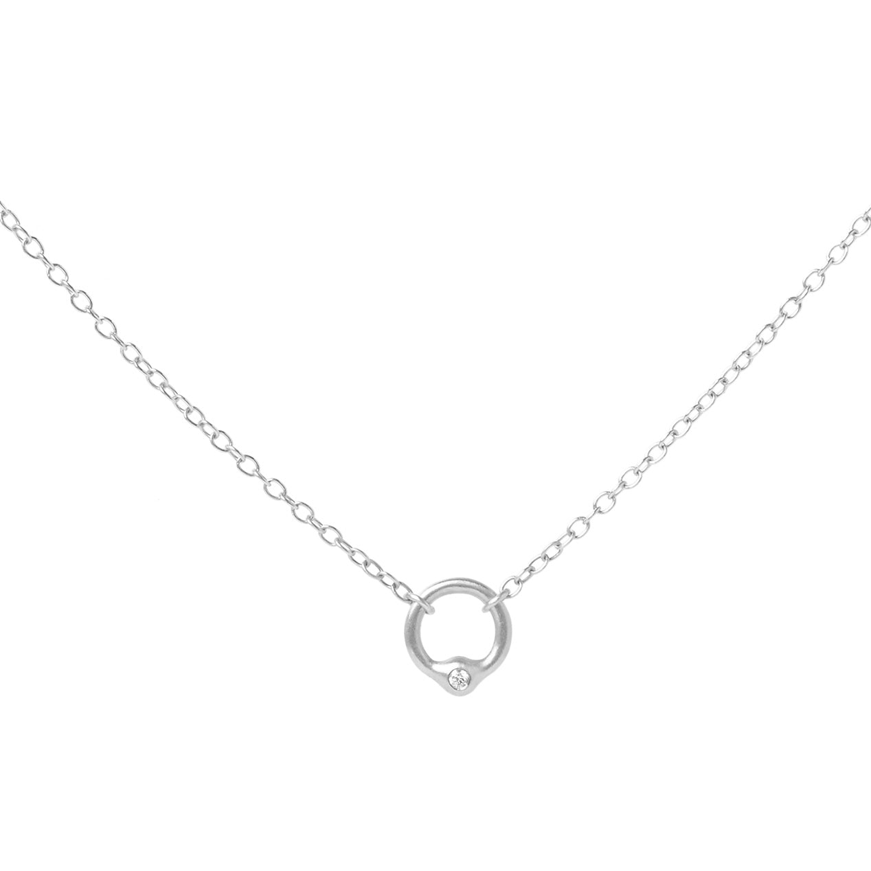 Sterling Silver Open Circle &quot;Orbis&quot; Necklace with Bezel-Set Diamond - Peridot Fine Jewelry - dan-yell