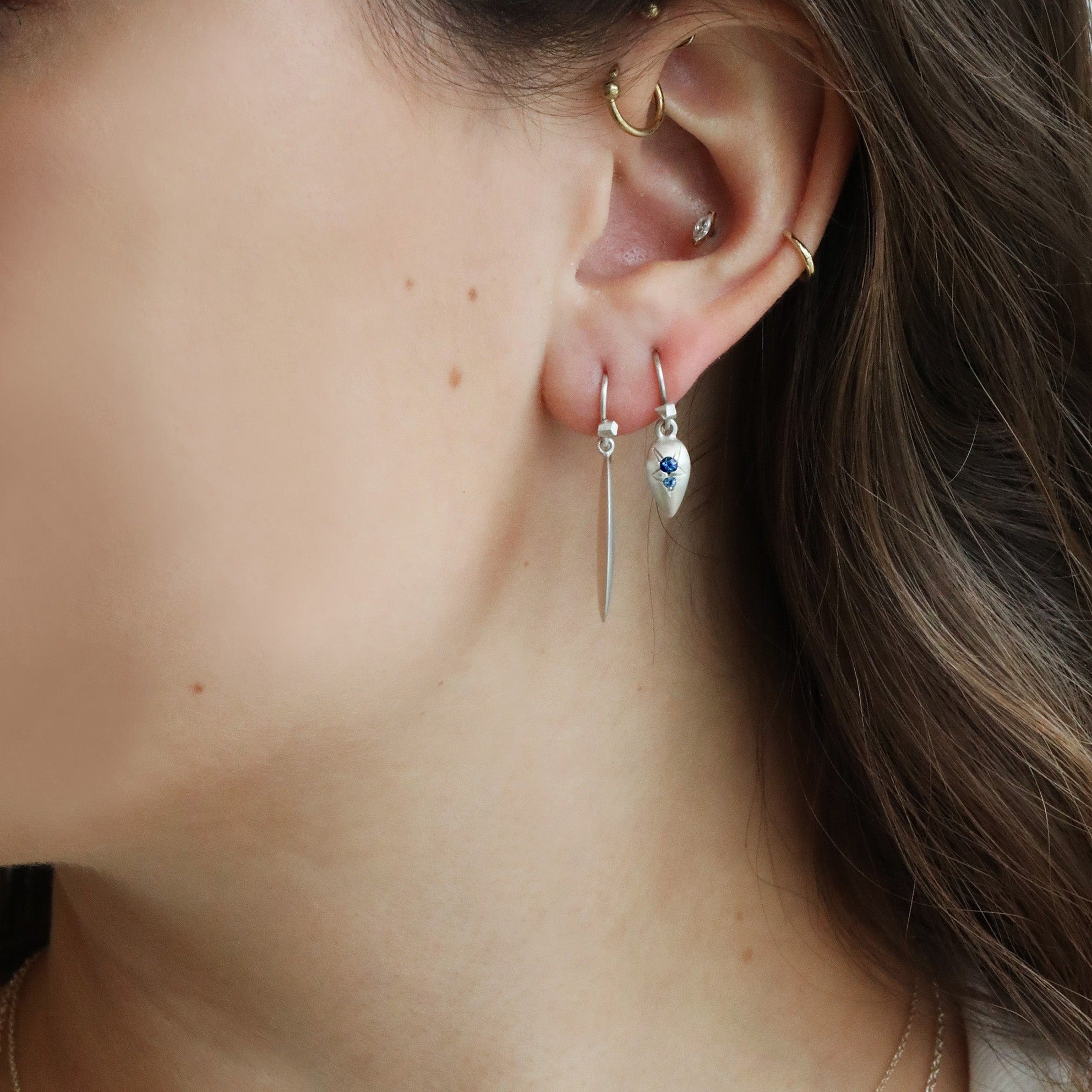 Sterling Silver Teardrop Drop Earrings With Star-Set Blue Sapphires - Peridot Fine Jewelry - dan-yell
