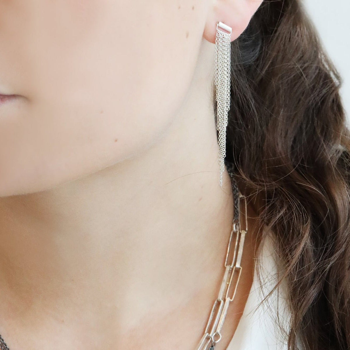"Swimsuit" Sterling Silver Multi-Length Draping Chain Earrings - 2.5" Length - Peridot Fine Jewelry - Sarah Macfadden